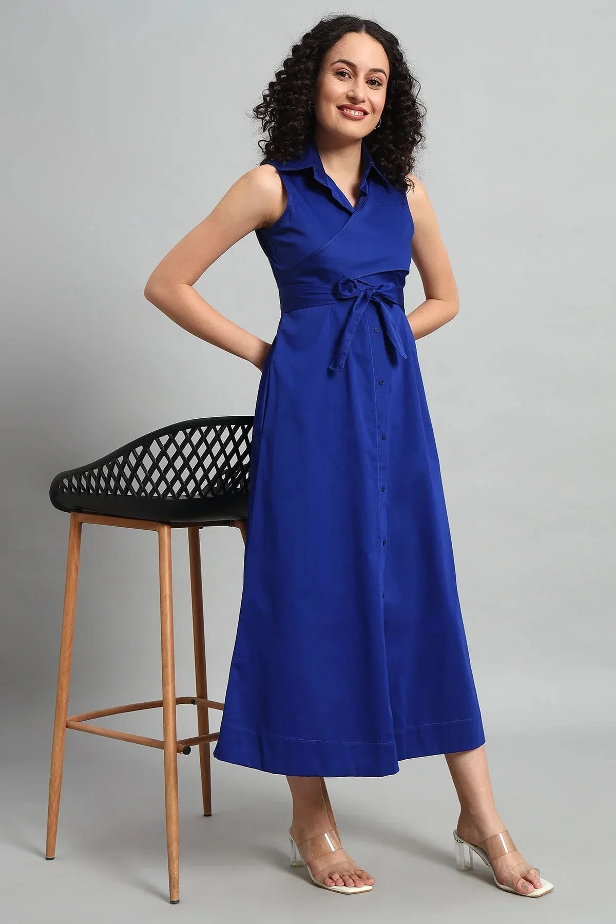 Cobalt Charm A-Line Wrap Dress – Cobalt Blue - Image 2