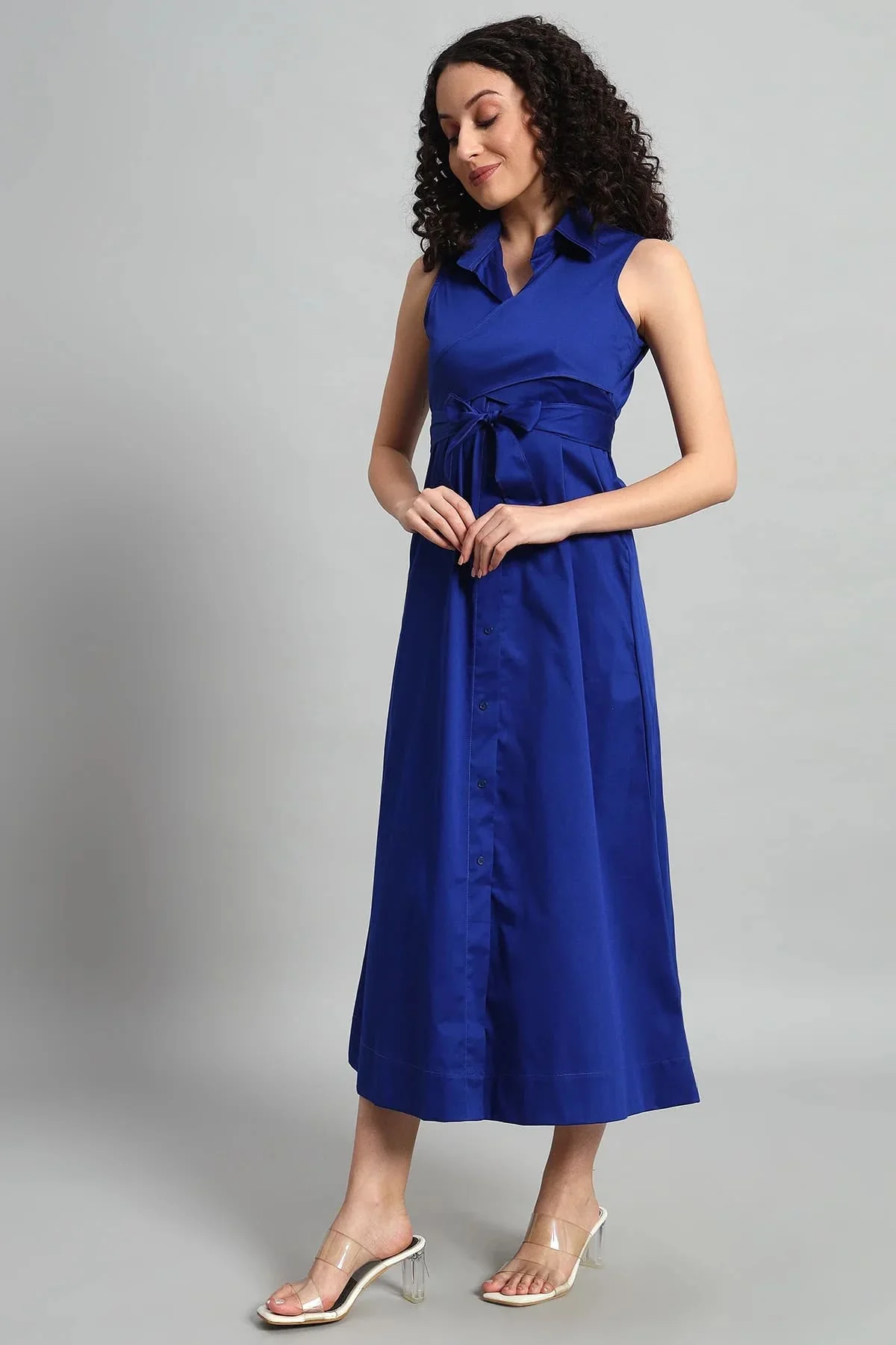 Cobalt Charm A-Line Wrap Dress – Cobalt Blue - Image 3