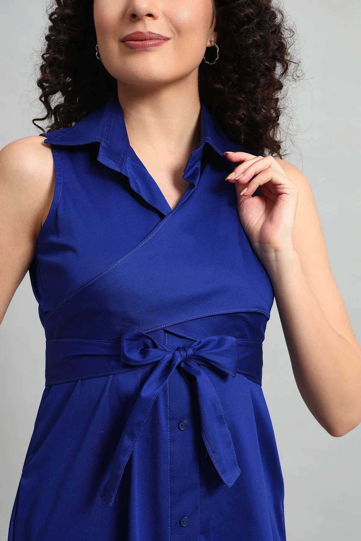 Cobalt Charm A-Line Wrap Dress – Cobalt Blue - Image 4