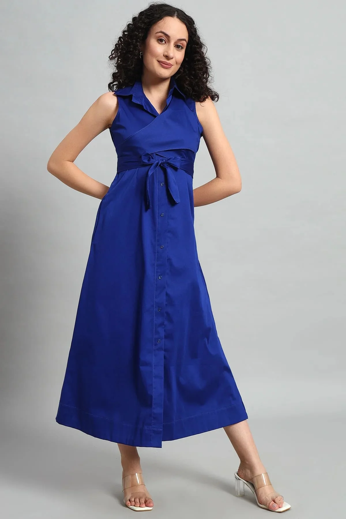 Cobalt Charm A-Line Wrap Dress – Cobalt Blue - Image 5
