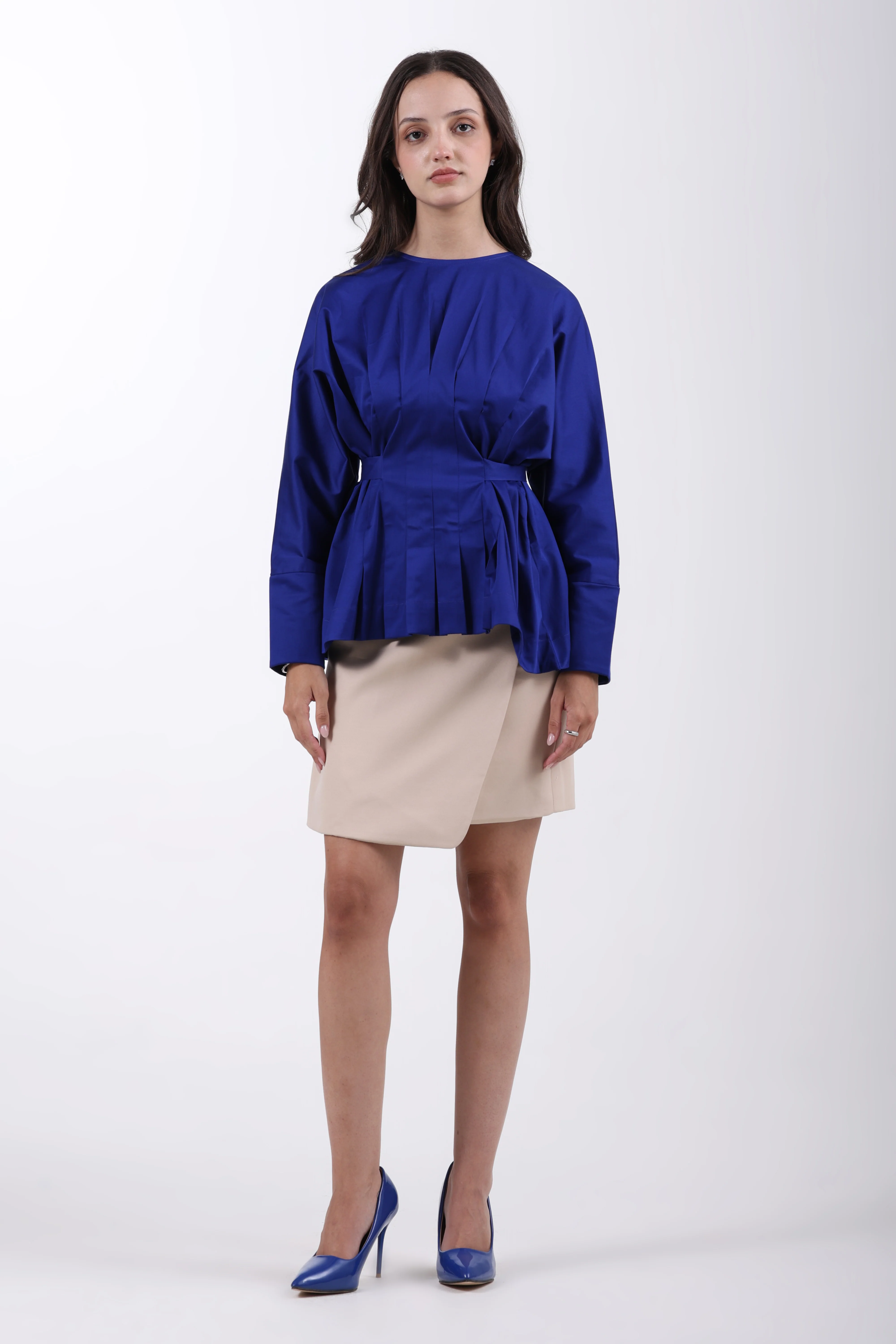Cotton Soft Pleat Structure Top – Blue - Image 3