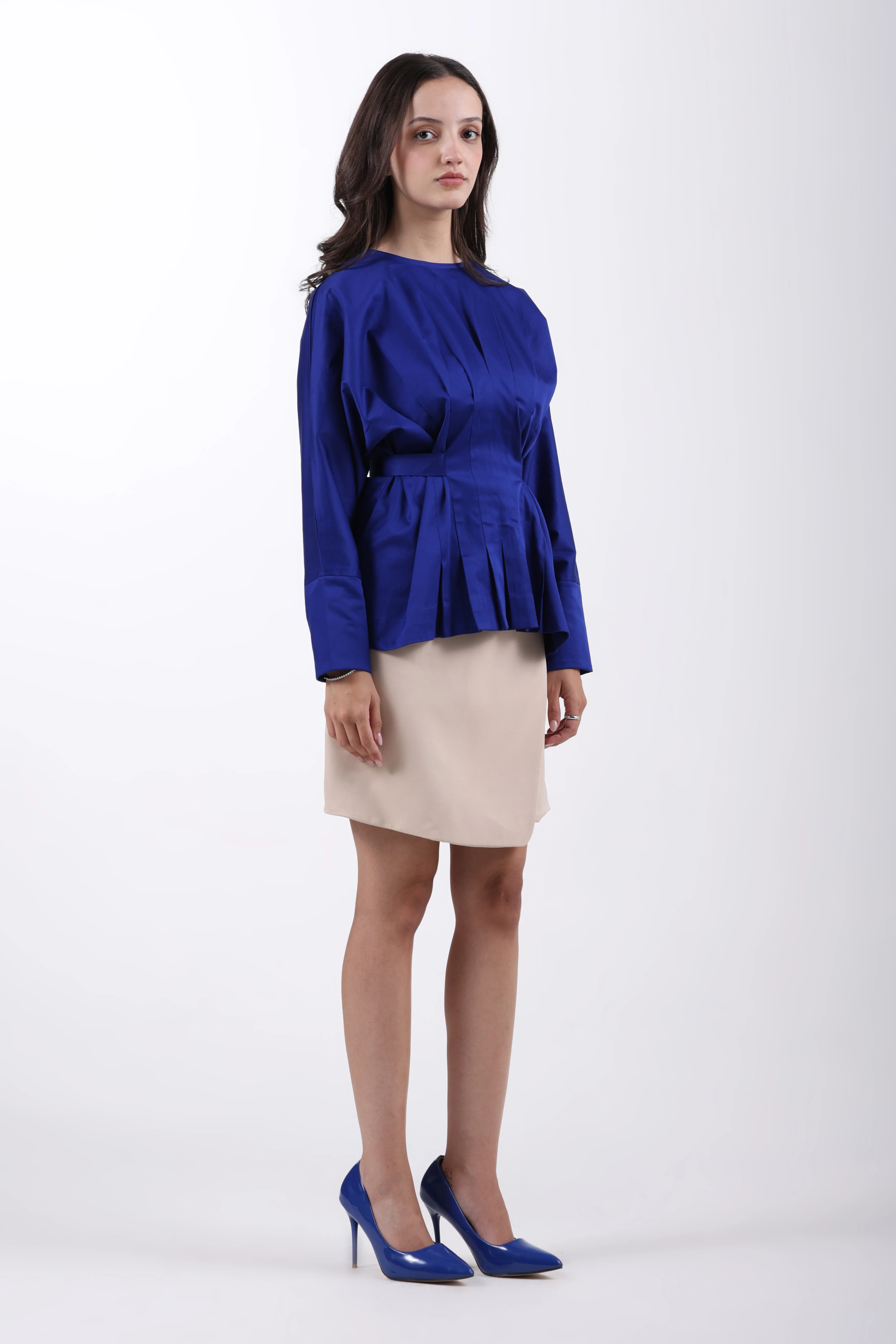 Cotton Soft Pleat Structure Top – Blue - Image 4