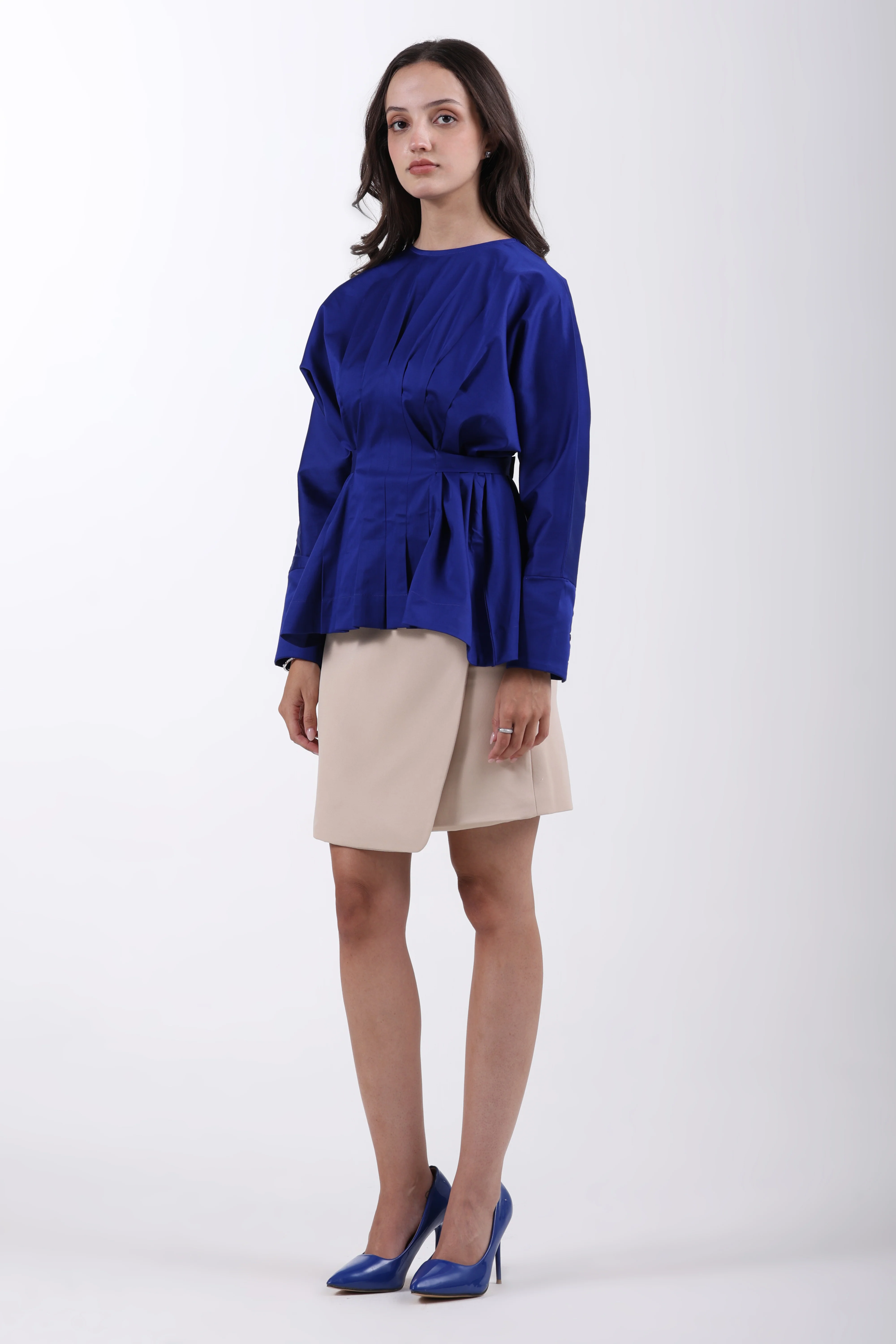 Cotton Soft Pleat Structure Top – Blue - Image 5