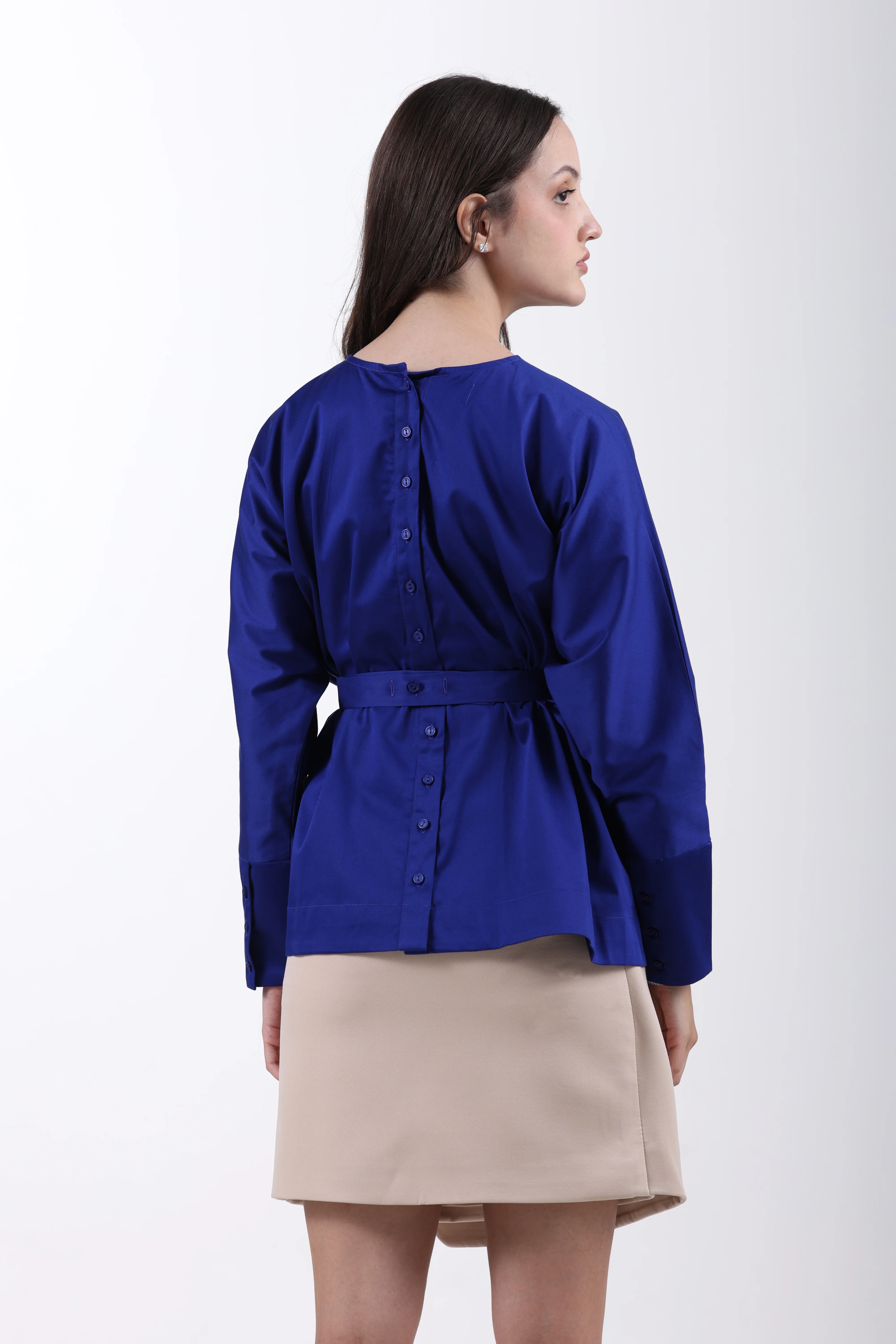 Cotton Soft Pleat Structure Top – Blue - Image 6
