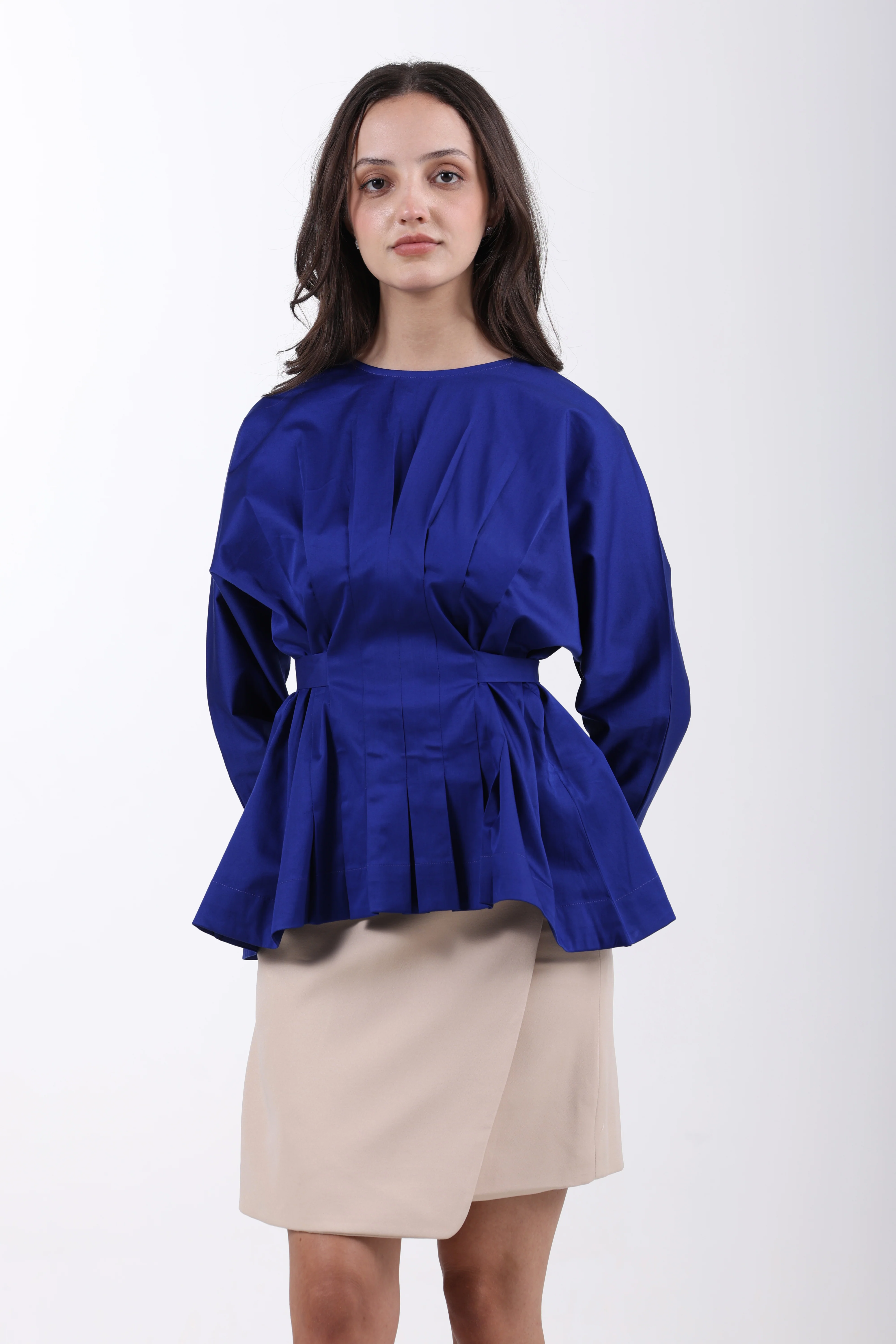 Cotton Soft Pleat Structure Top – Blue - Image 7