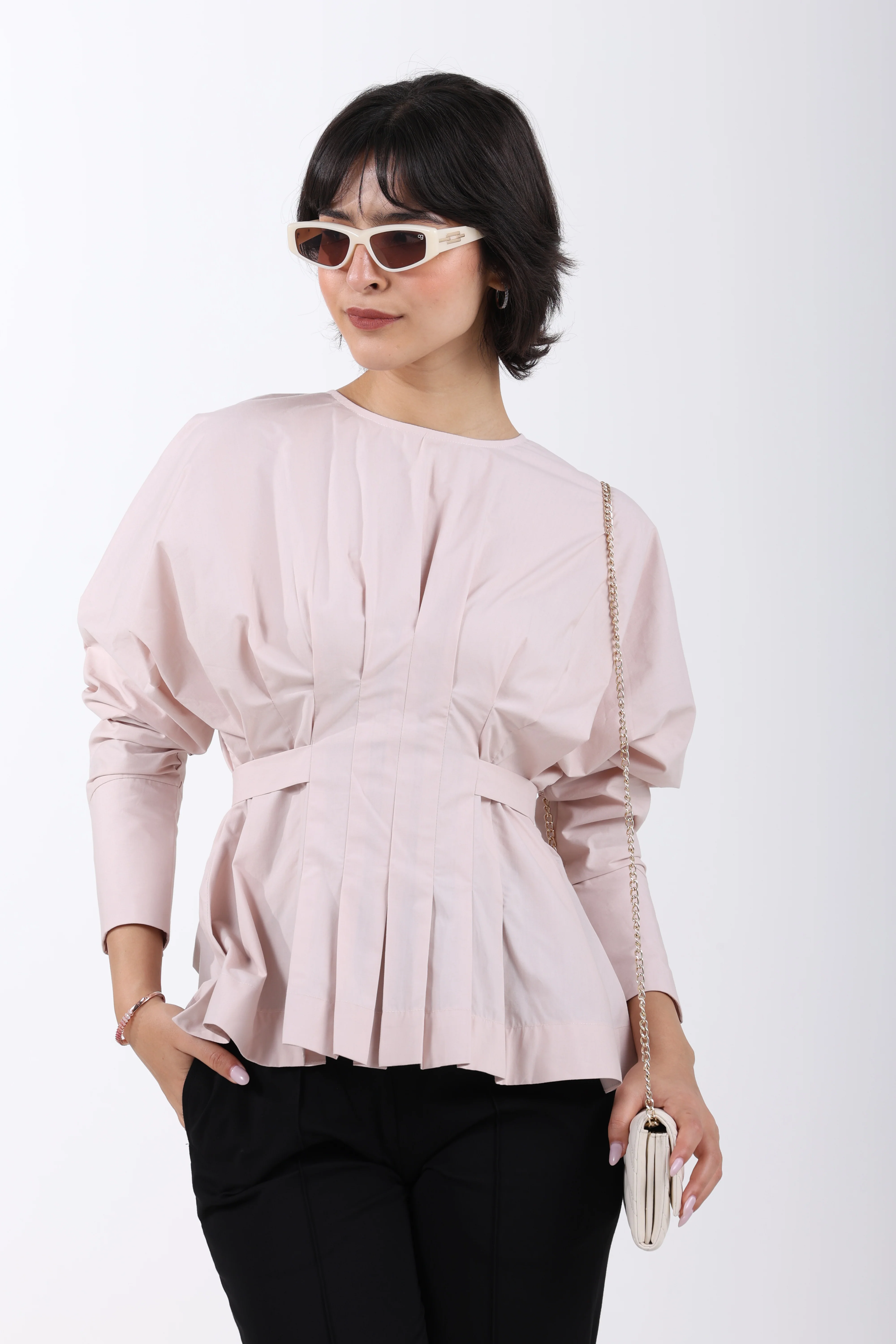 Cotton Soft Pleat Structure Top – Peach - Image 3