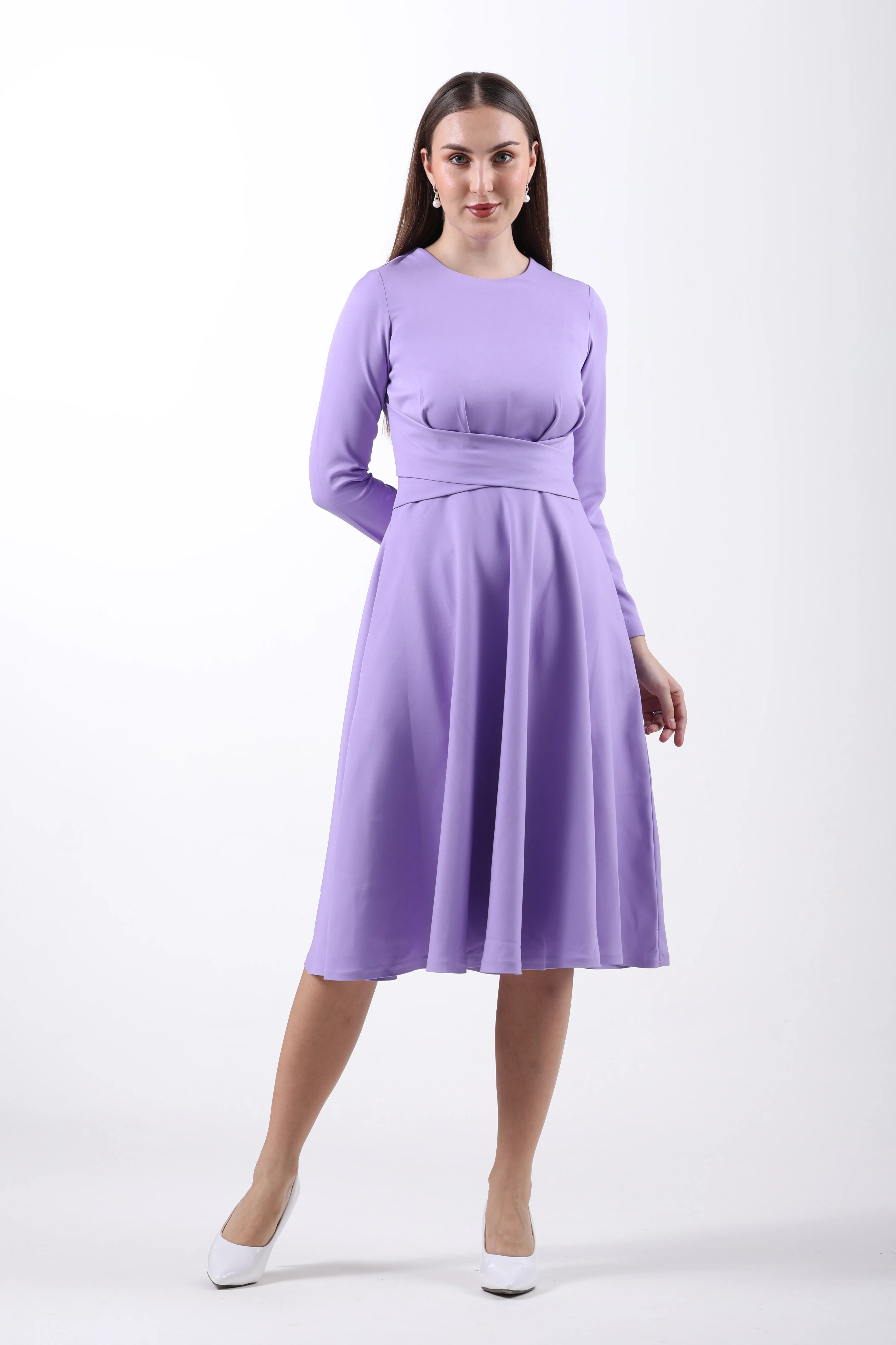 CrossFold Criss-Cross Drape Midi Dress – Lilac