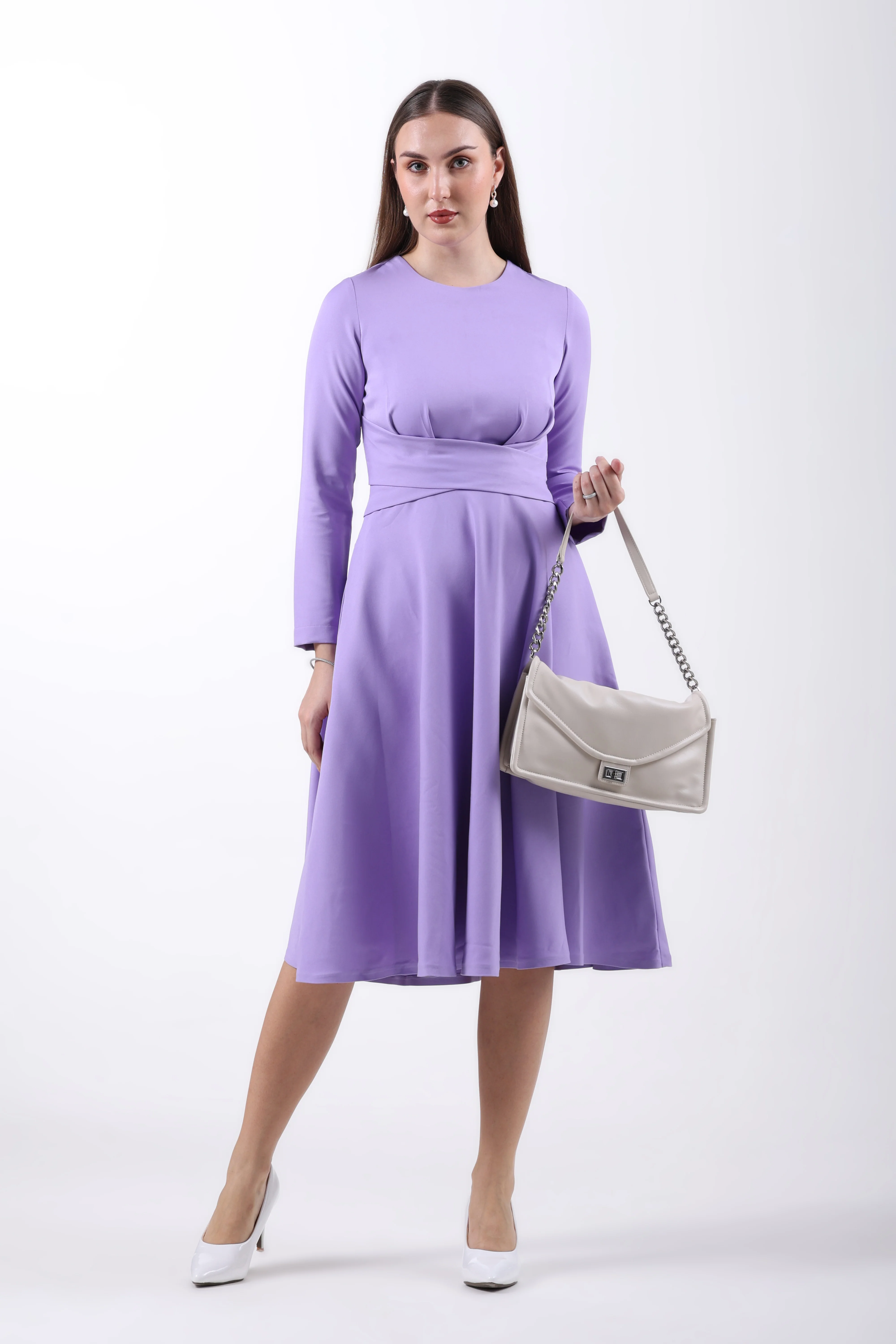 CrossFold Criss-Cross Drape Midi Dress – Lilac - Image 2