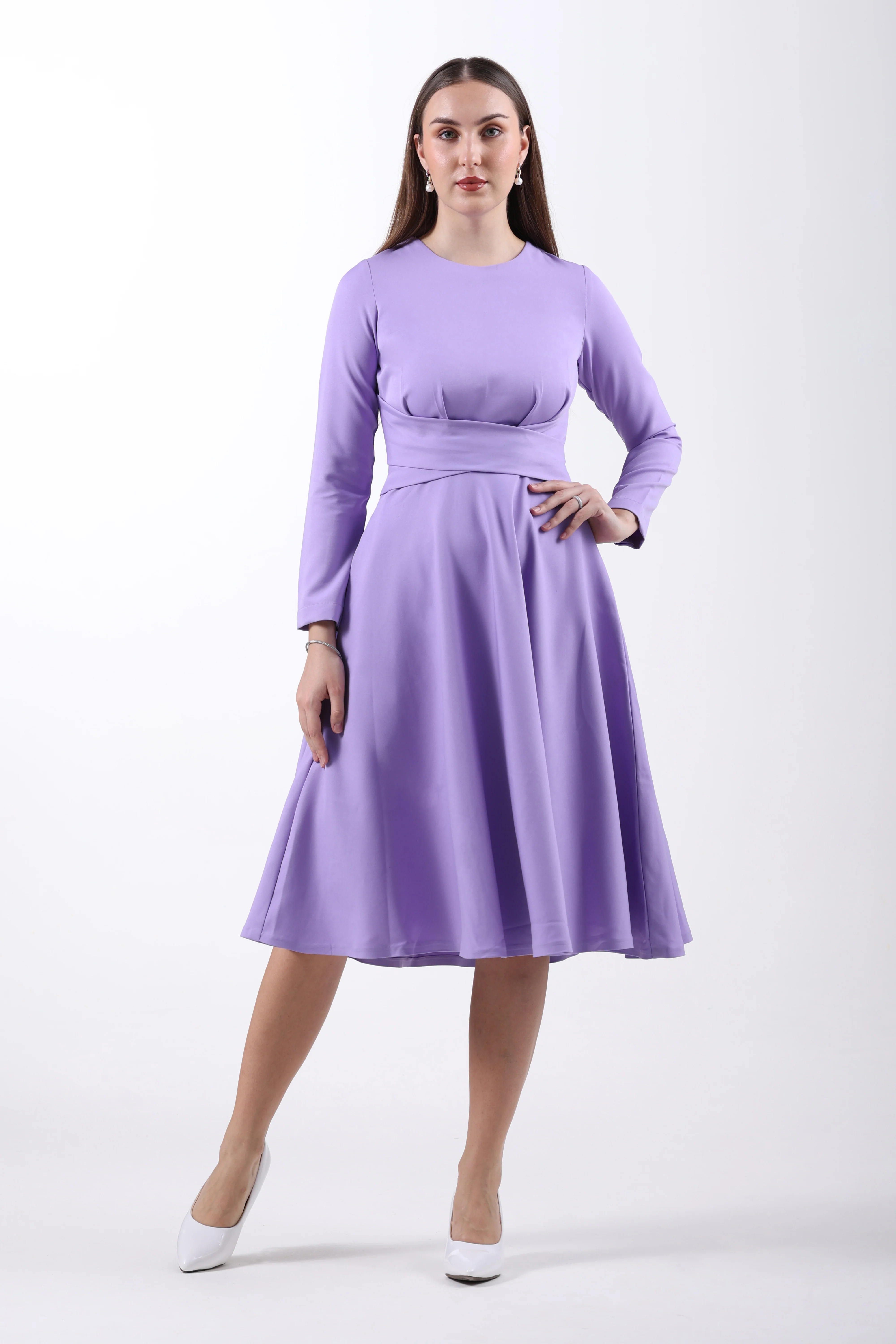 CrossFold Criss-Cross Drape Midi Dress – Lilac - Image 4