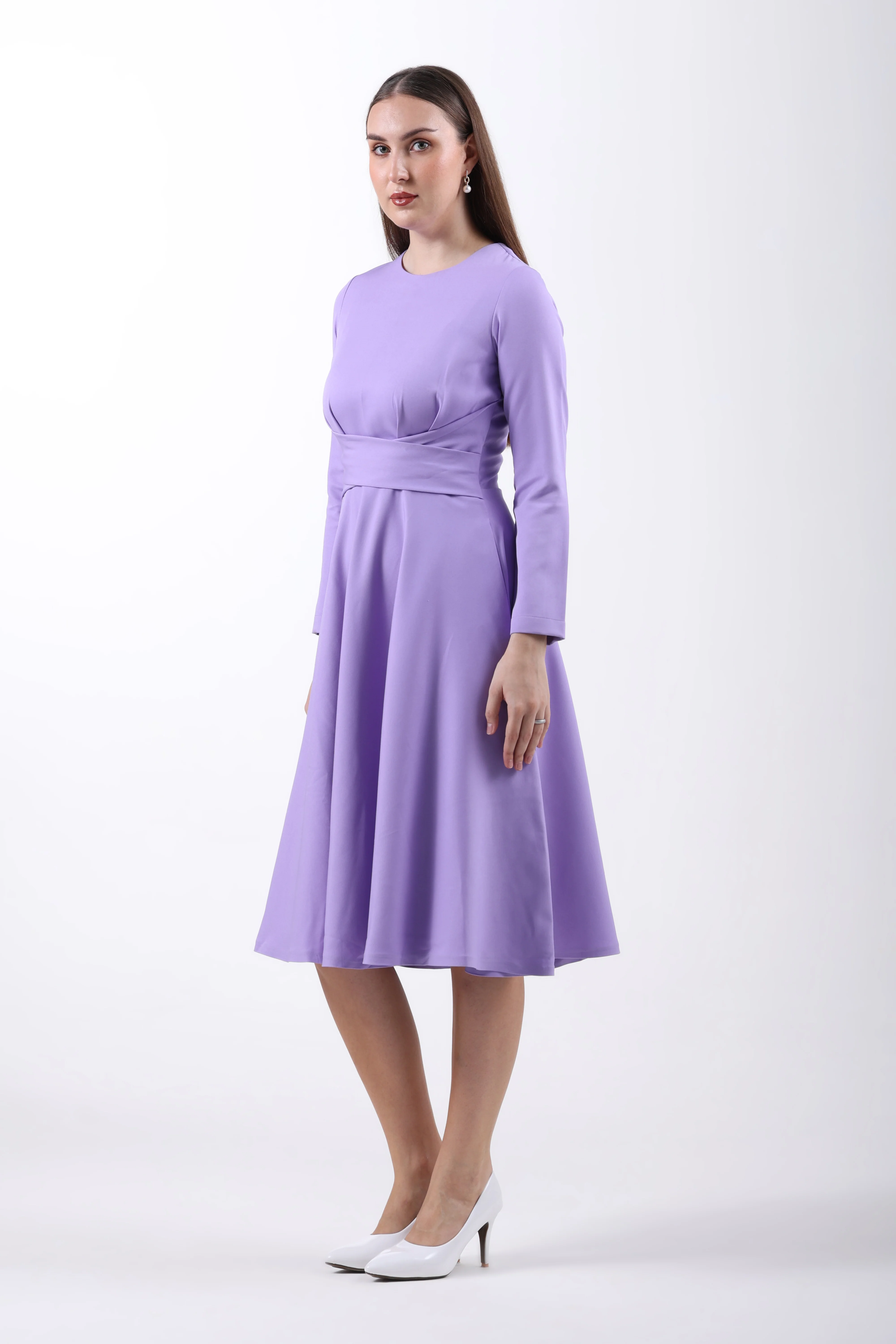 CrossFold Criss-Cross Drape Midi Dress – Lilac - Image 5