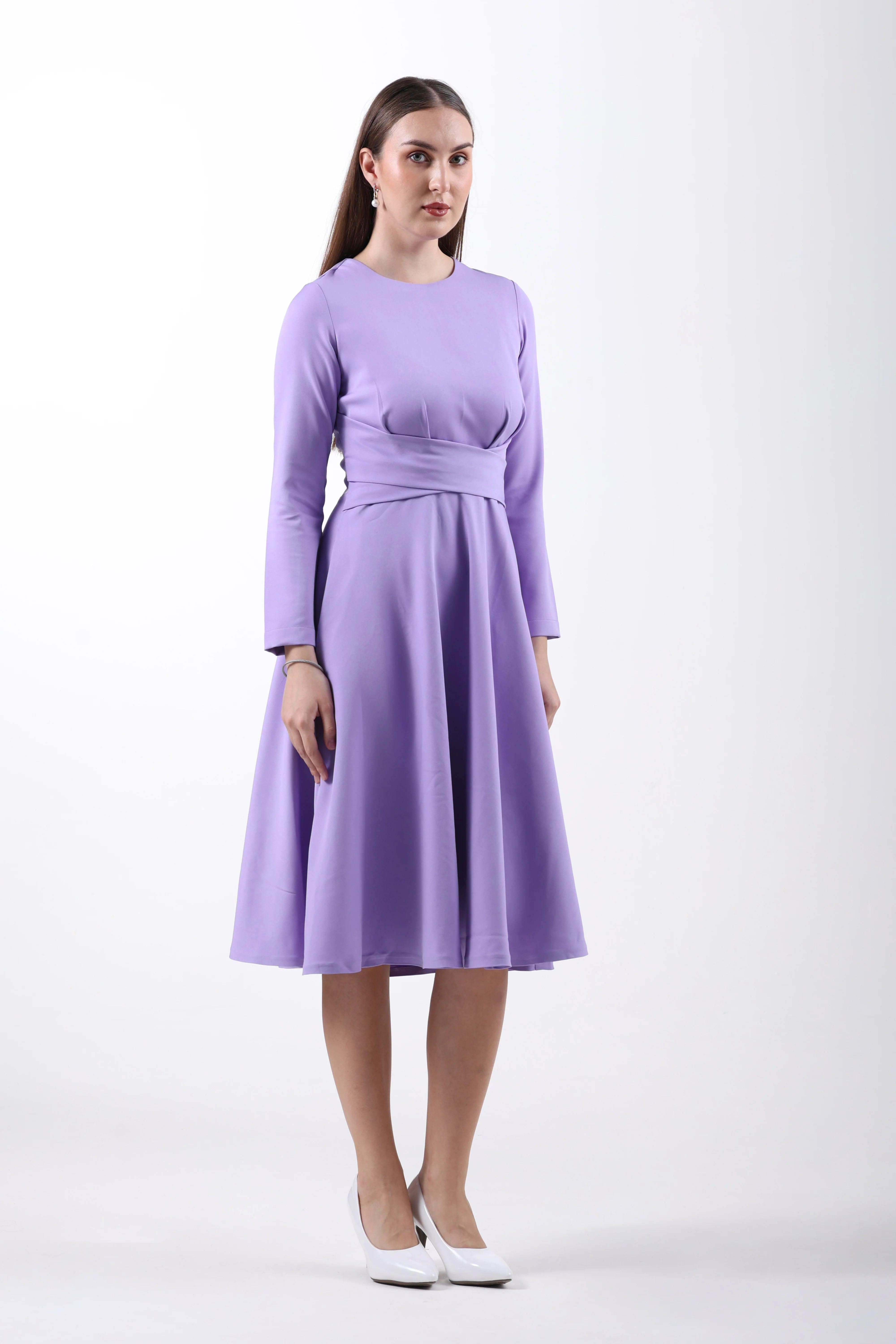 CrossFold Criss-Cross Drape Midi Dress – Lilac - Image 6
