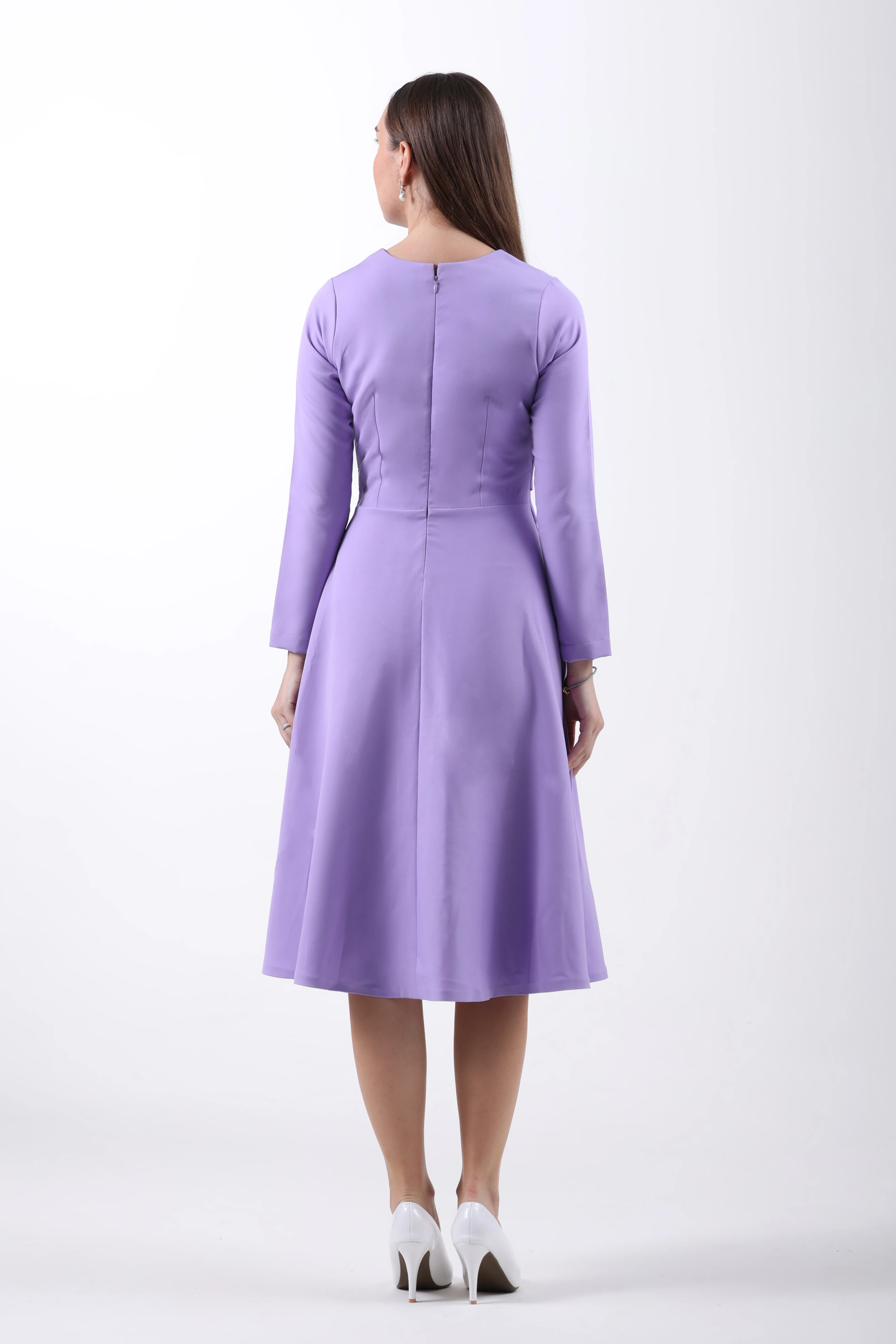 CrossFold Criss-Cross Drape Midi Dress – Lilac - Image 7
