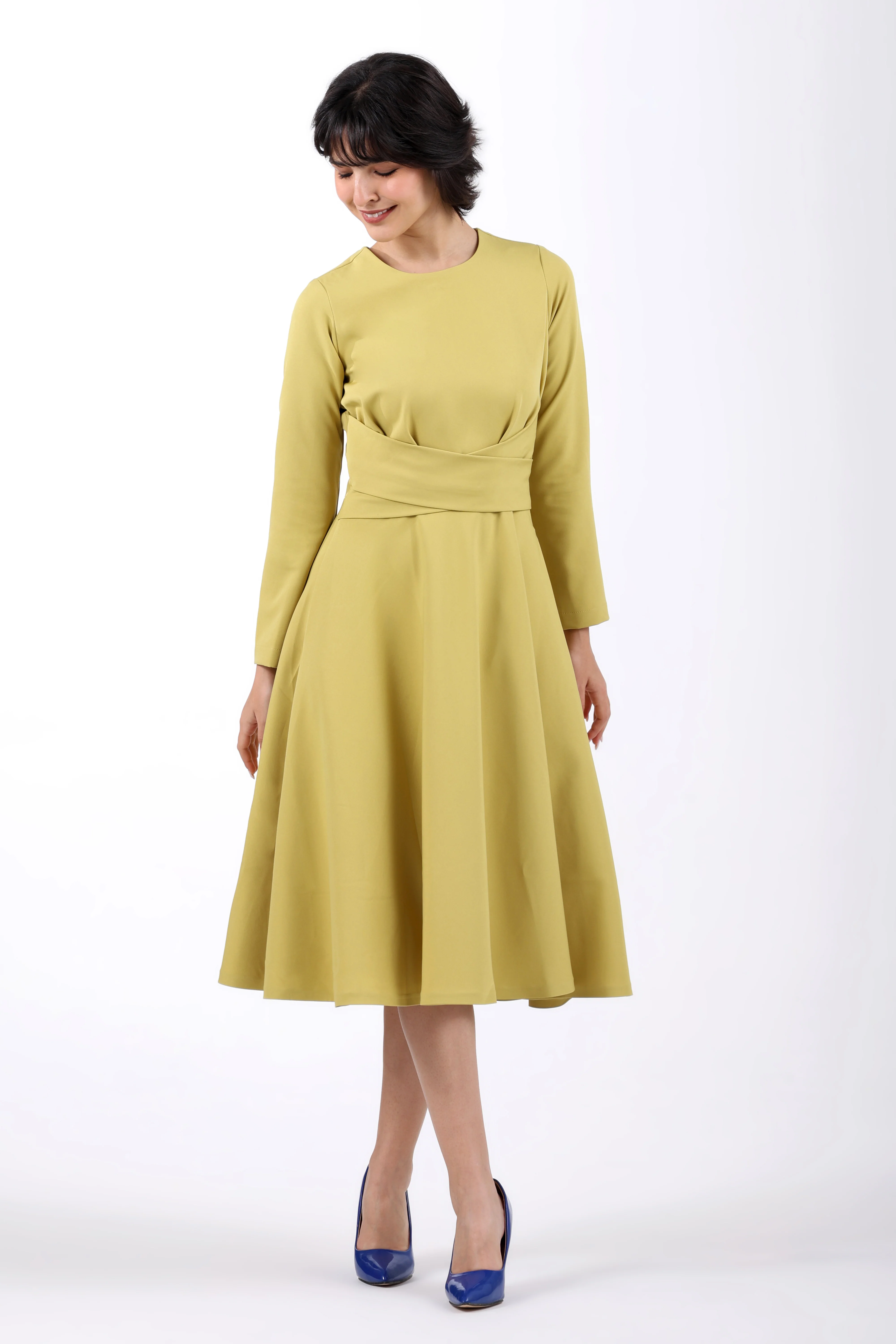 CrossFold Criss-Cross Drape Midi Dress – Lime Green - Image 5