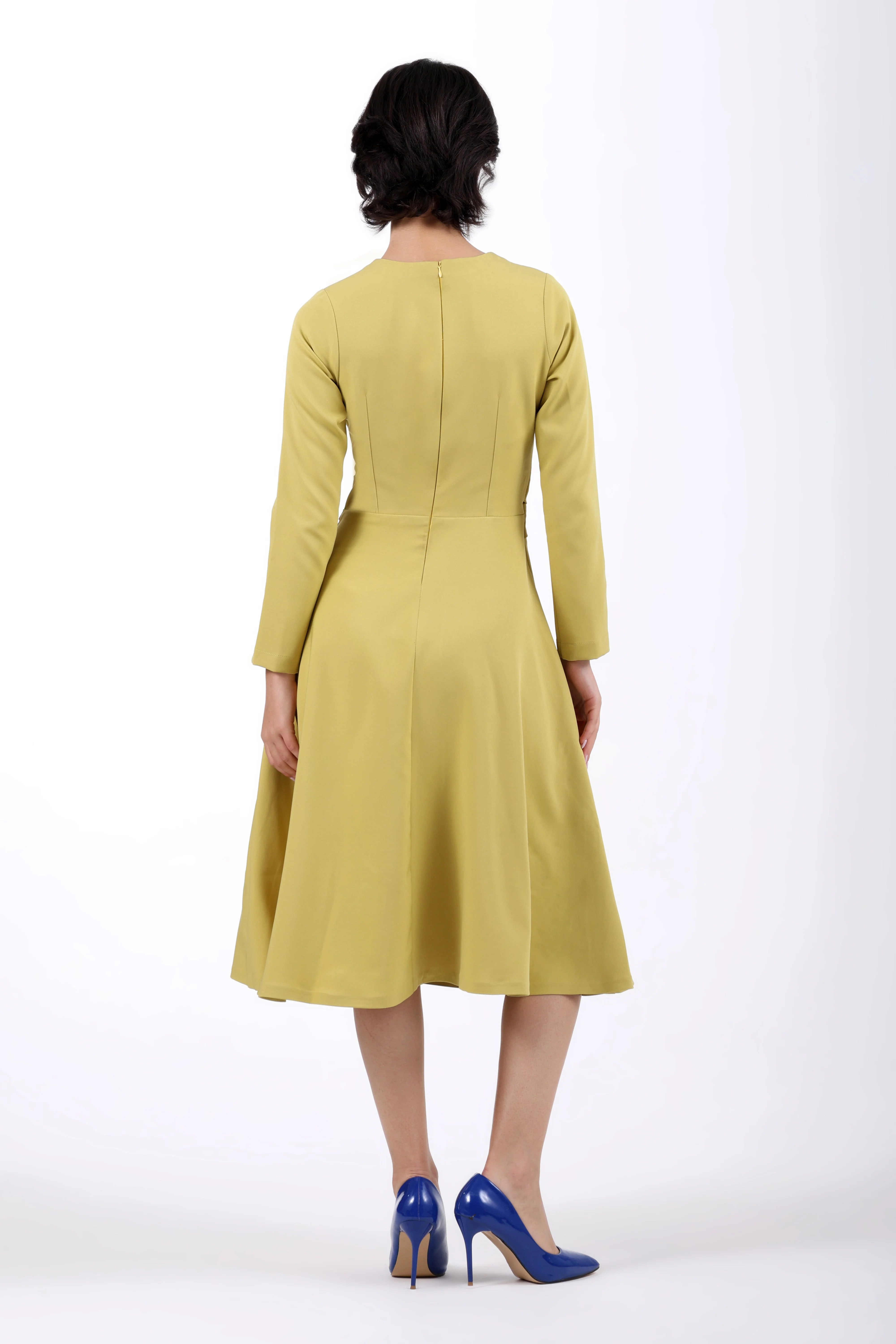 CrossFold Criss-Cross Drape Midi Dress – Lime Green - Image 8