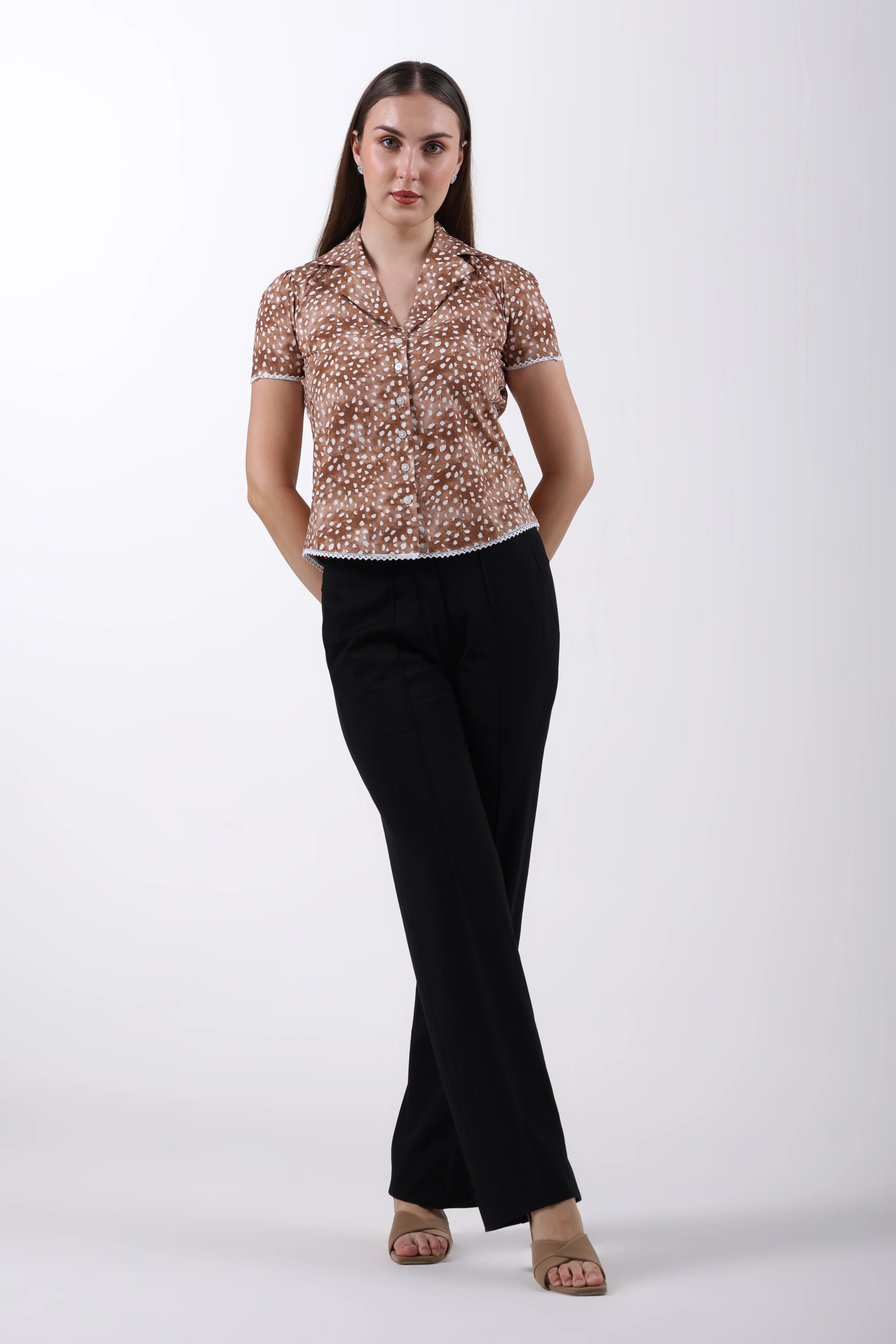 Deer Print Cotton Shirt – Brown - Image 5