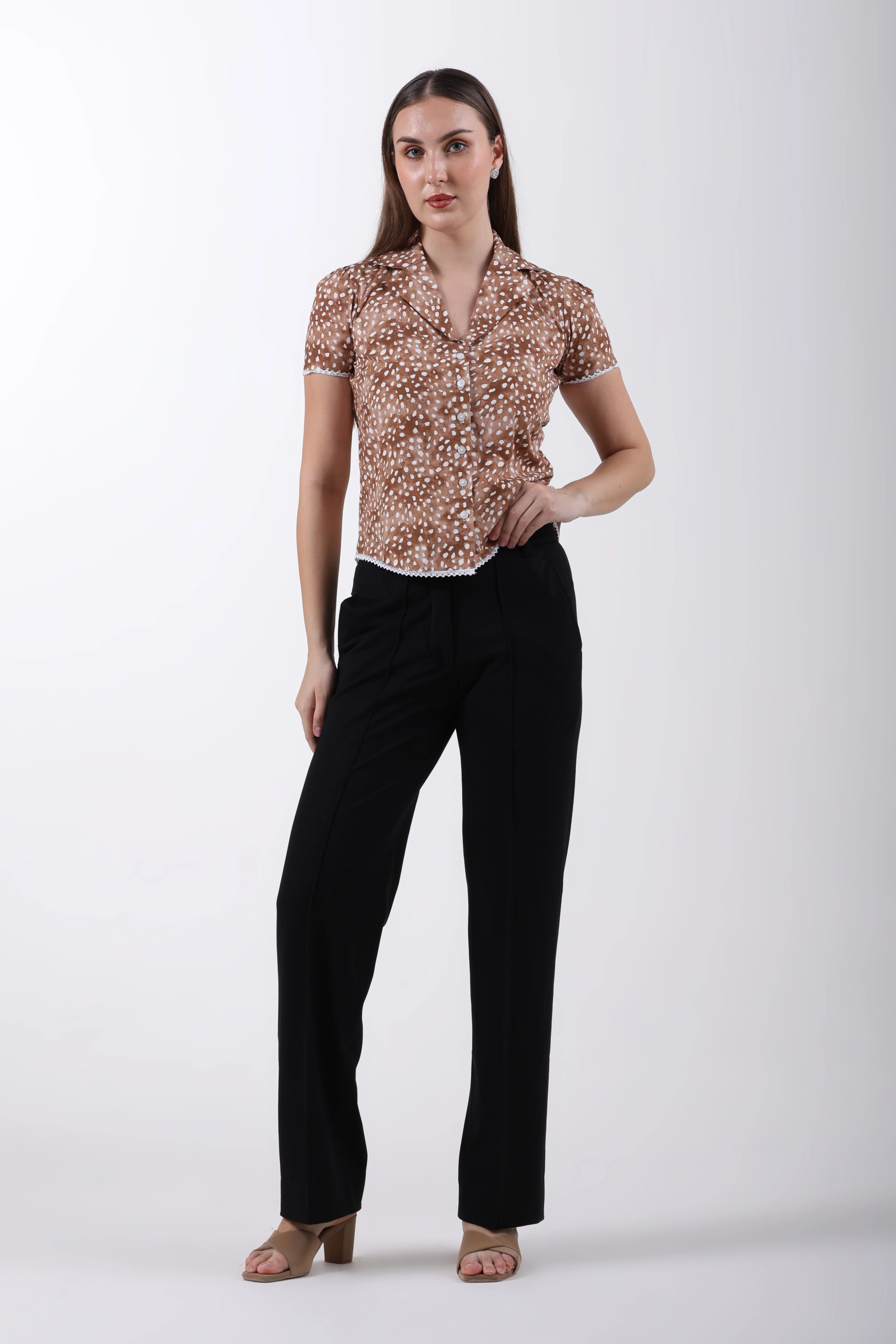 Deer Print Cotton Shirt – Brown - Image 6