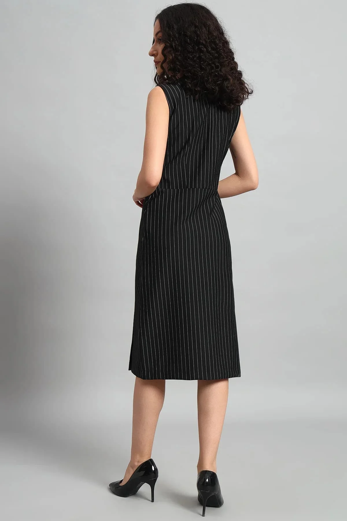Double Breasted Vest Dress – Black Pinstripe - Image 5