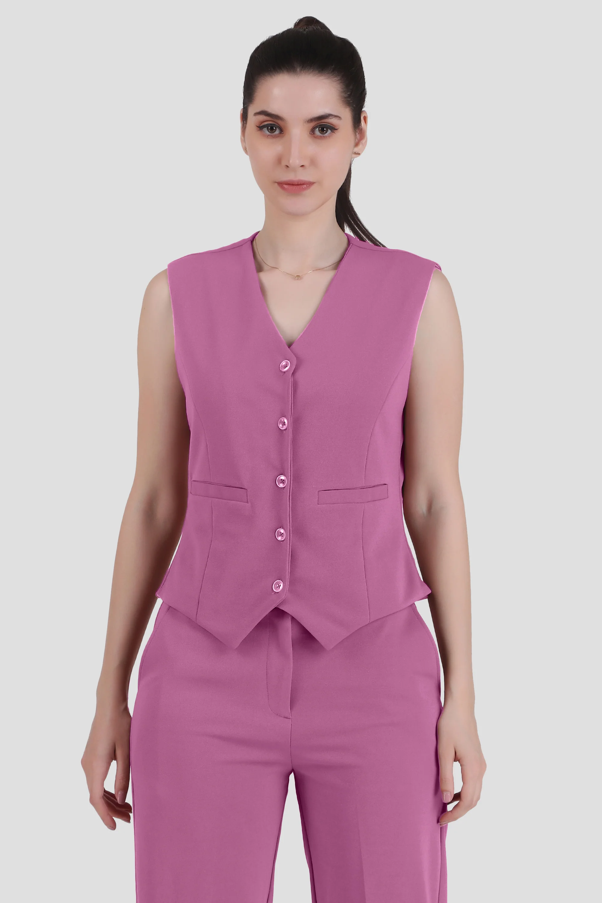 Waistcoat and Trousers Co-ord Set – Dusky Mauve - Image 2