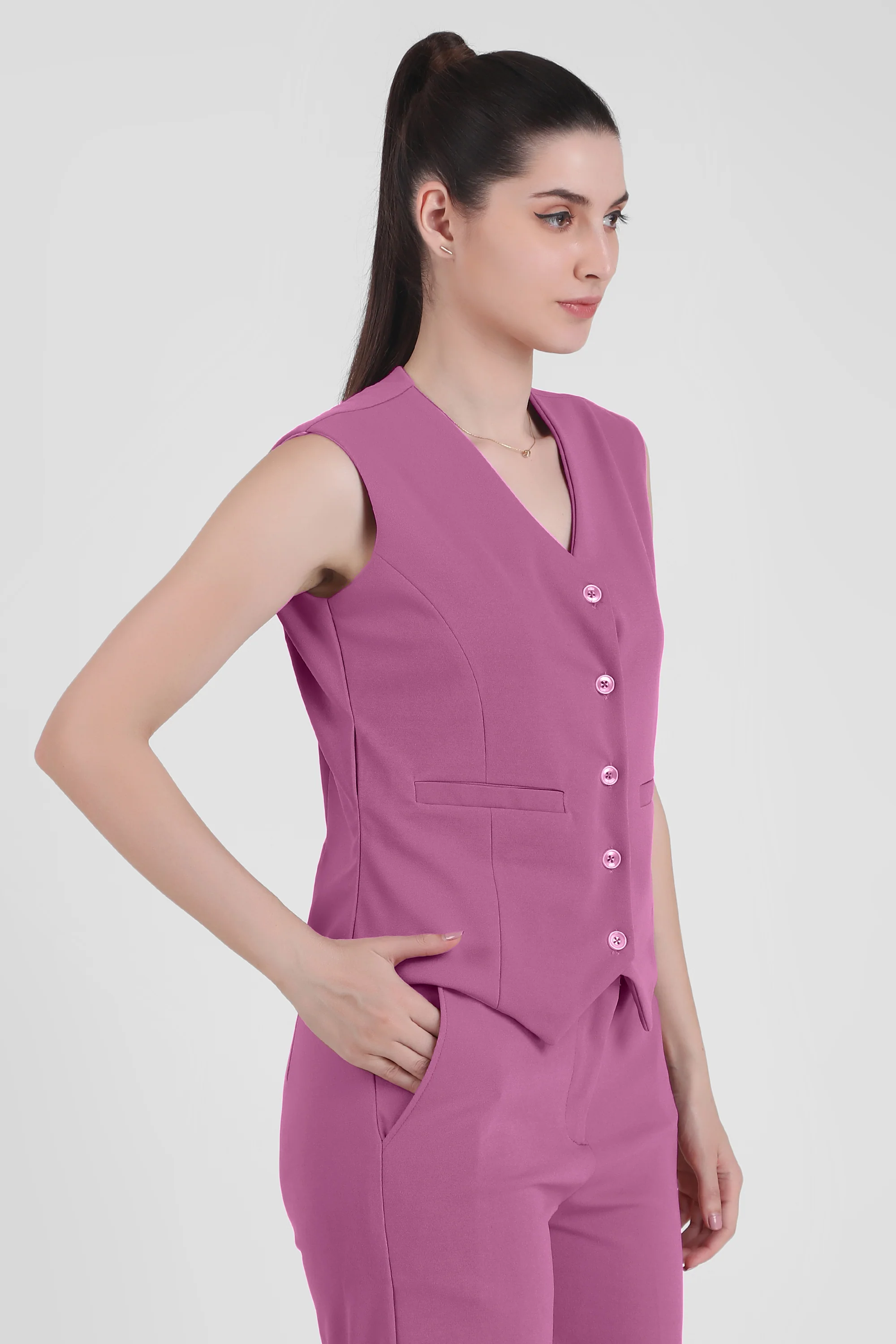 Waistcoat and Trousers Co-ord Set – Dusky Mauve - Image 3