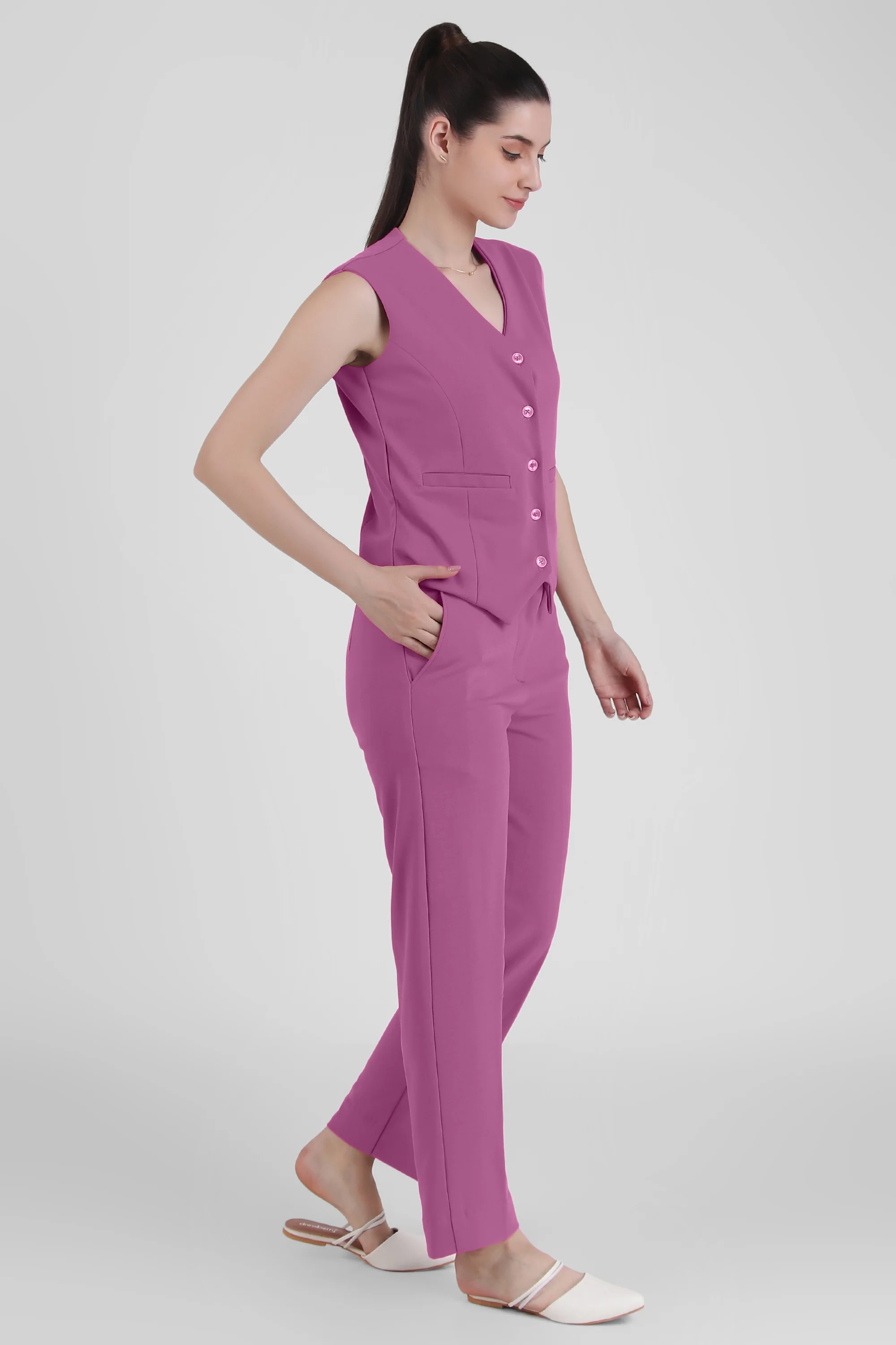 Waistcoat and Trousers Co-ord Set – Dusky Mauve - Image 8