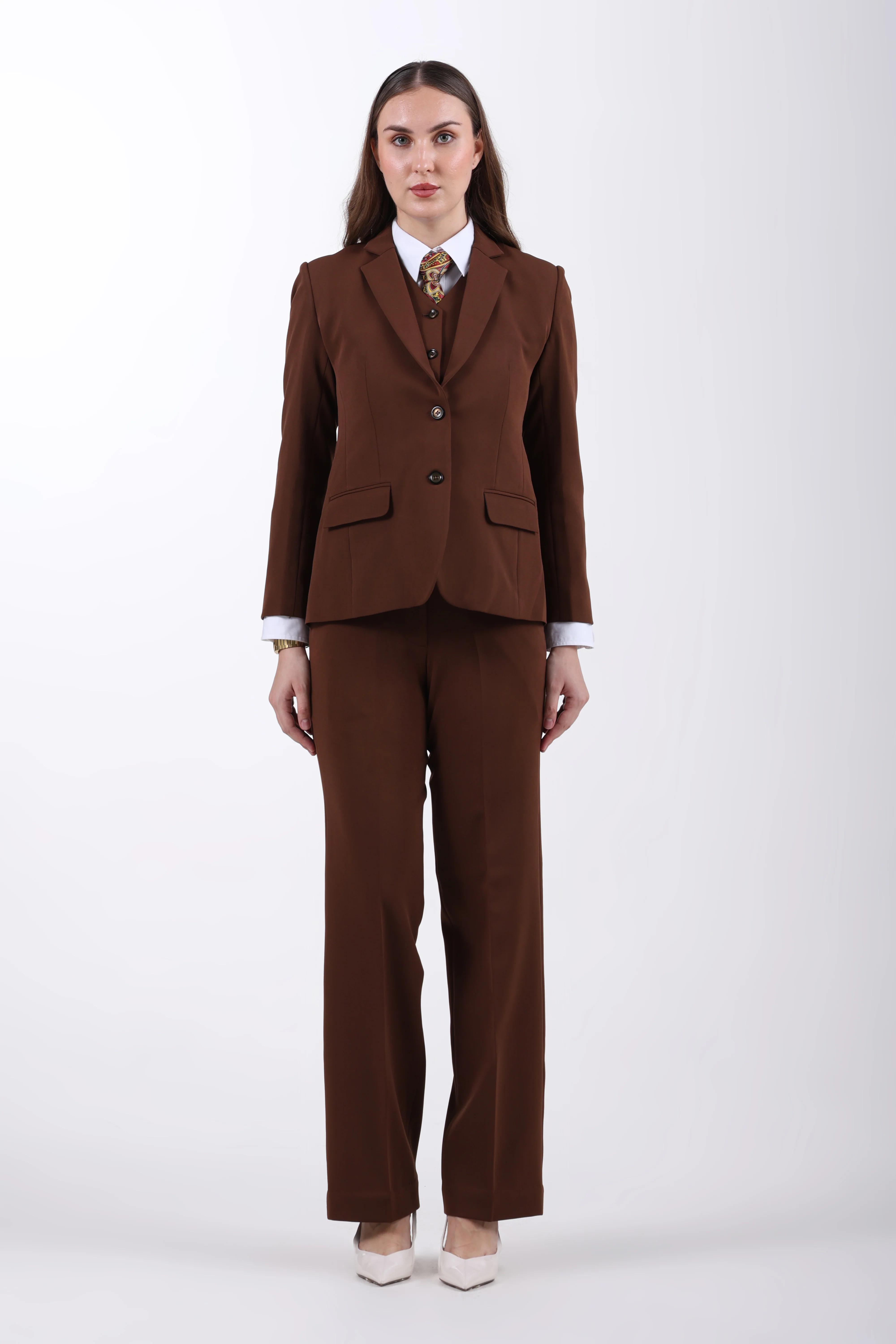 Espresso Structure 3-Piece Suit Set – Brown - Image 3