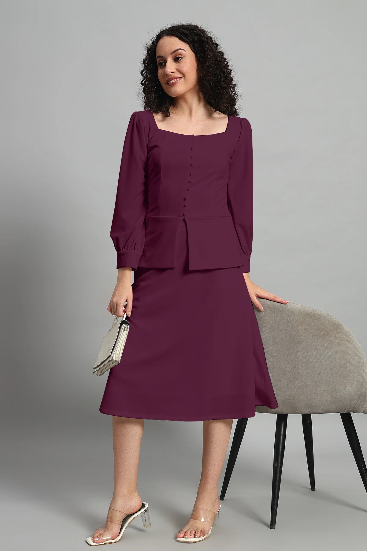 Flare of Grace Skirt Co-ord Set – Plum