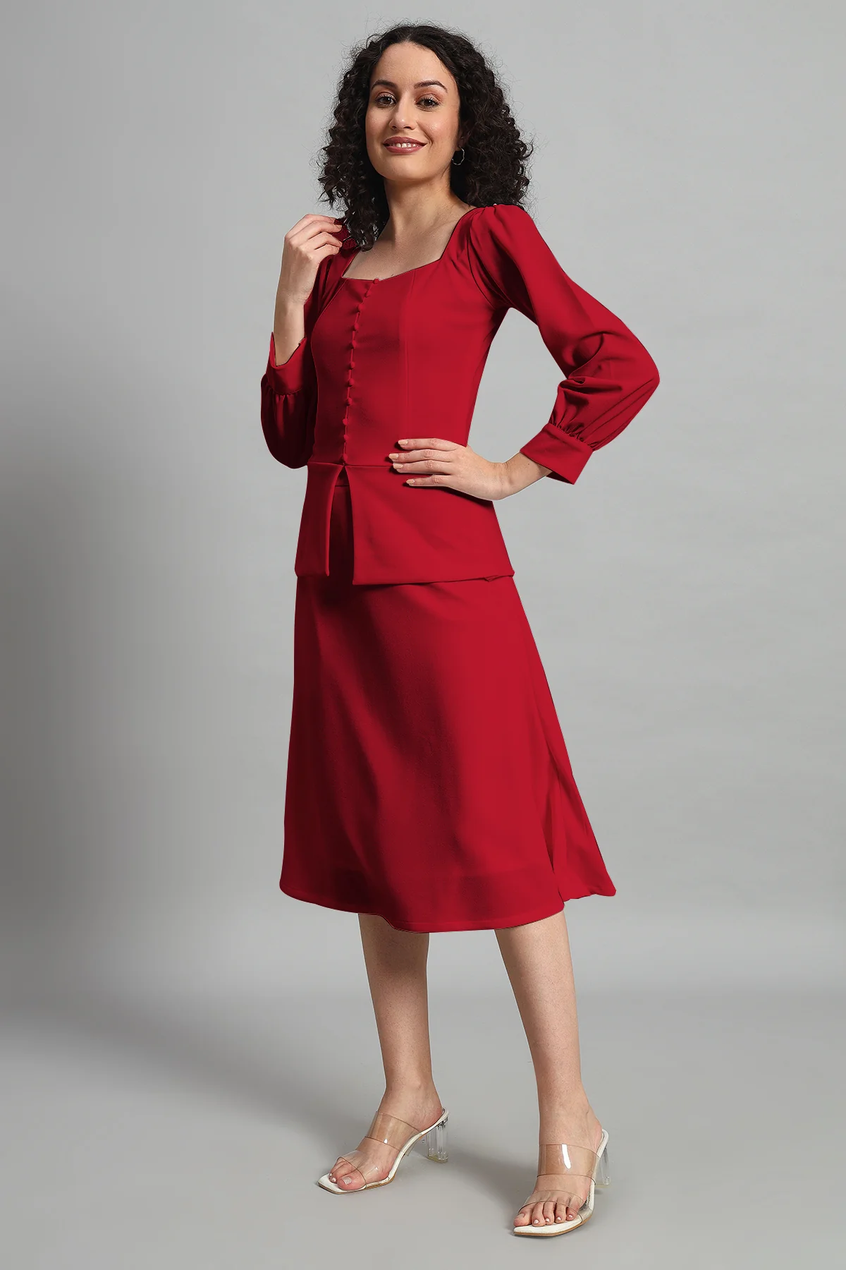 Flare of Grace Skirt Co-ord Set – Red - Image 4