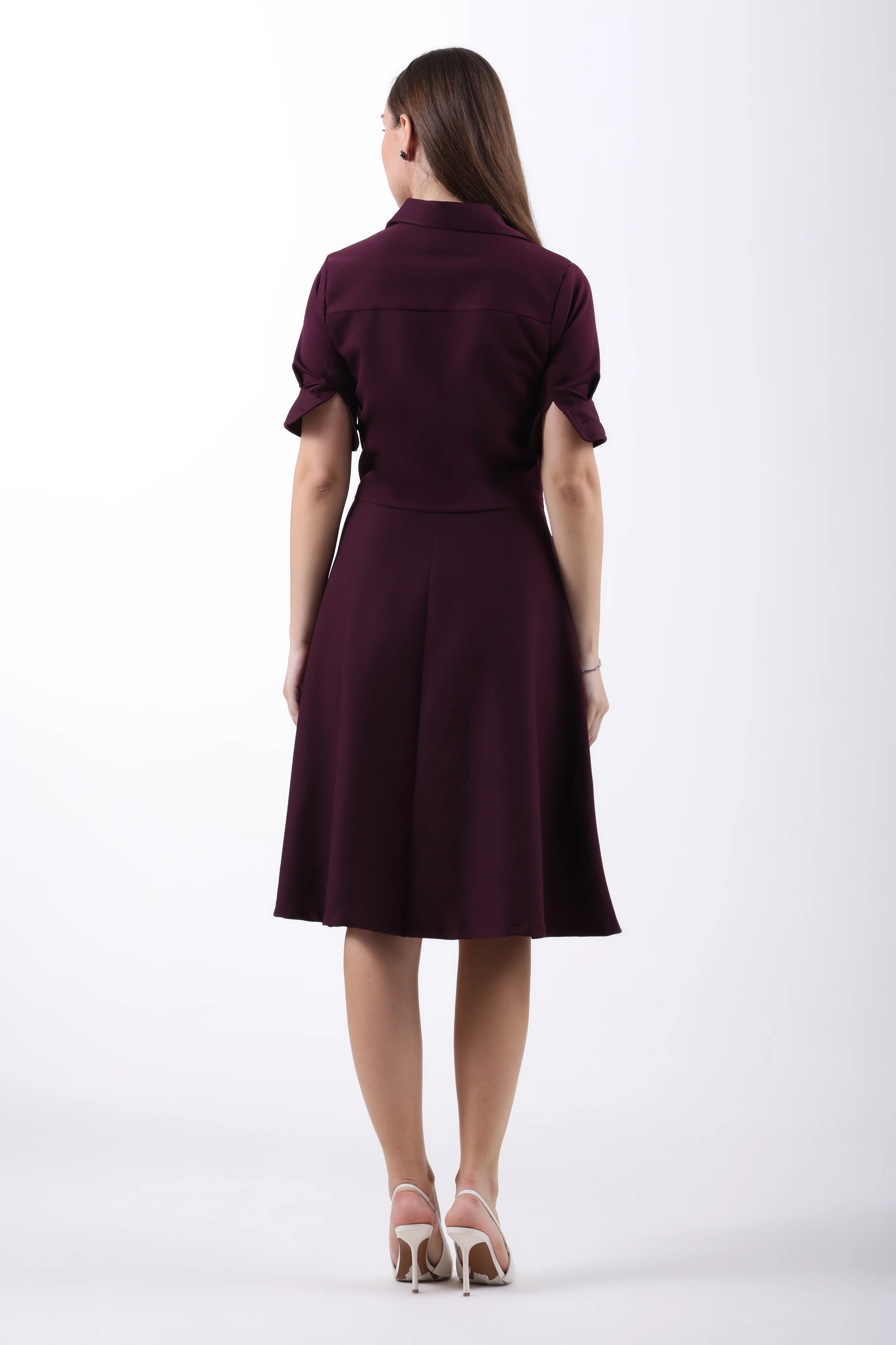 Front Tie-Waist Fit & Flare Midi Dress – Plum - Image 7