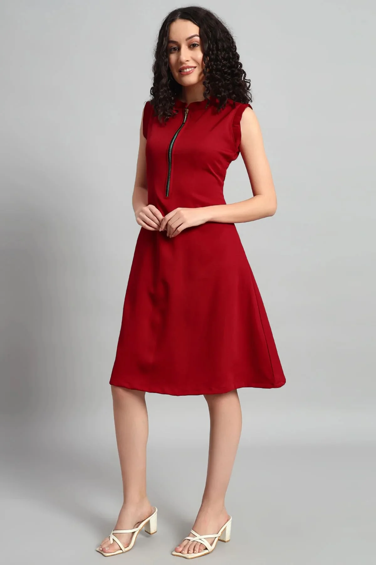 Front Zip Midi Dress – Red - Image 4