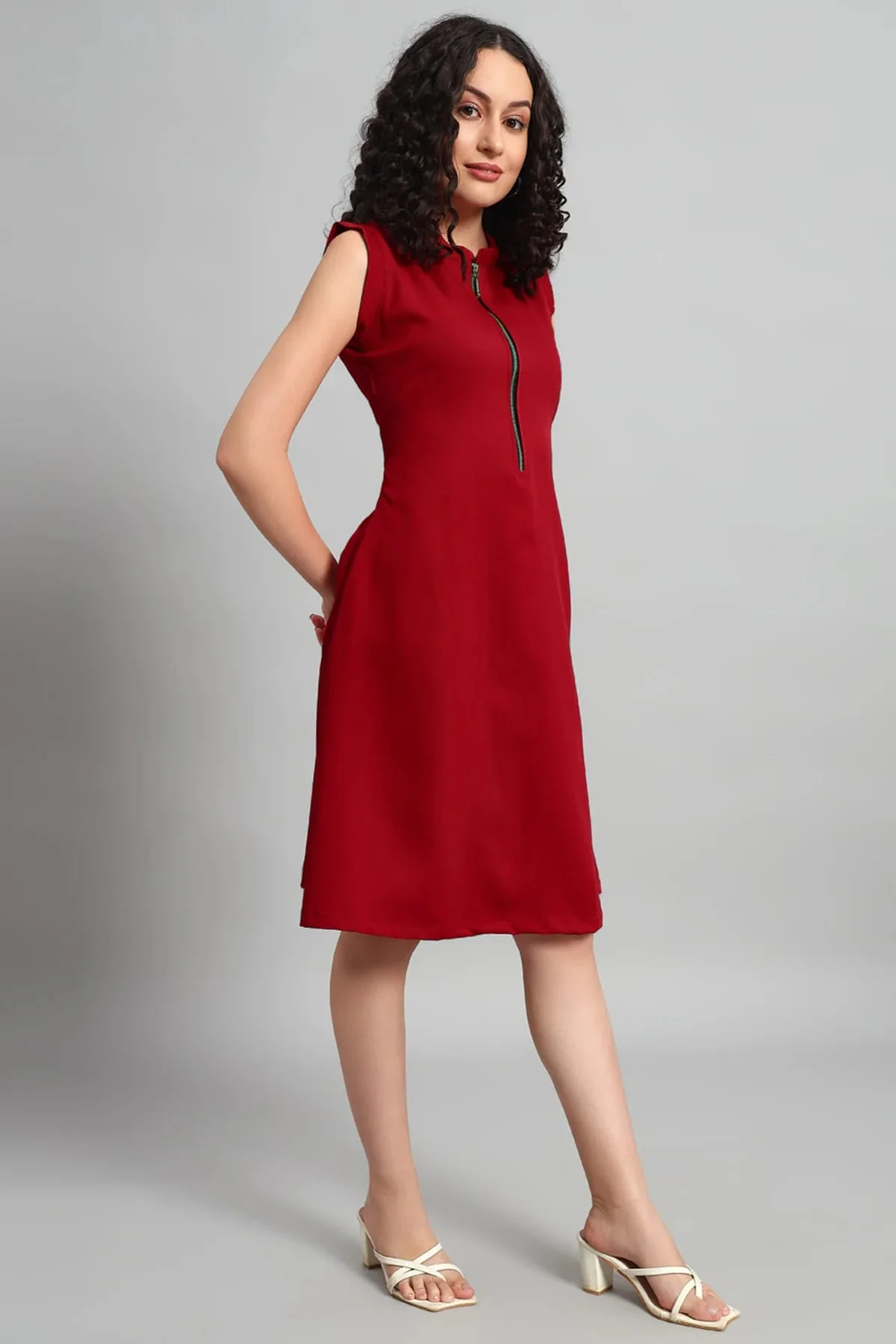 Front Zip Midi Dress – Red - Image 6