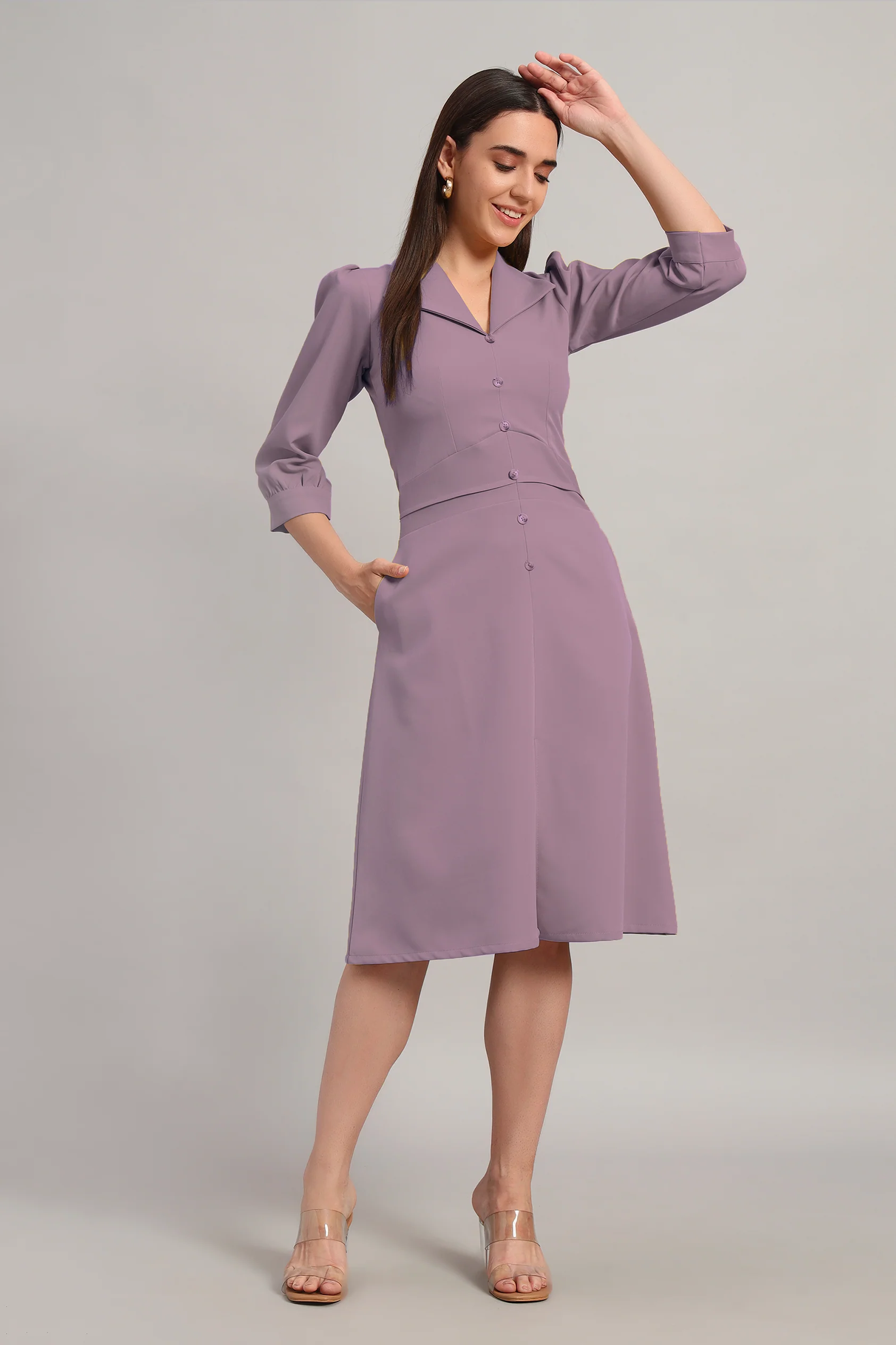 Full Sleeves Midi Dress – Dusty Blush Pink - Image 3