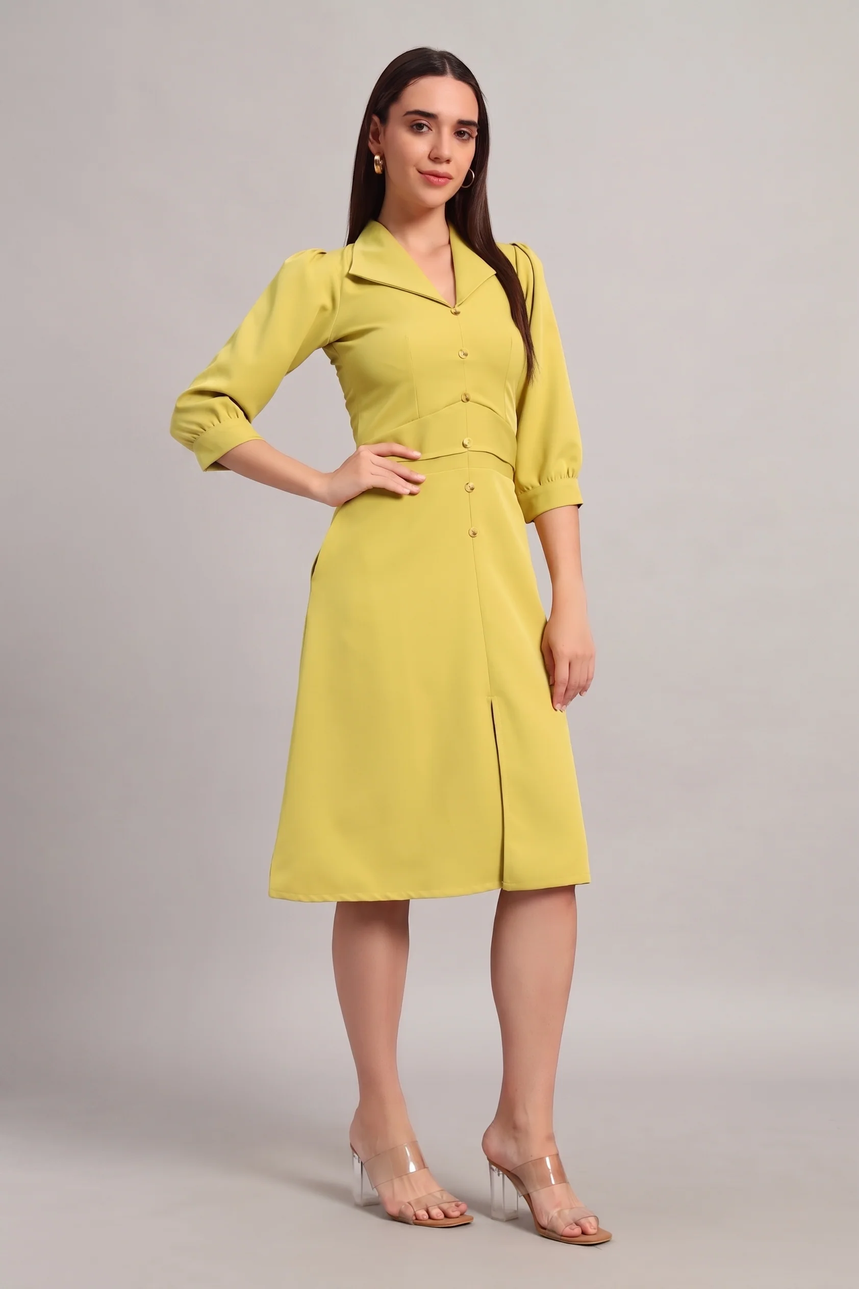 Full Sleeves Midi Dress – Lime Green