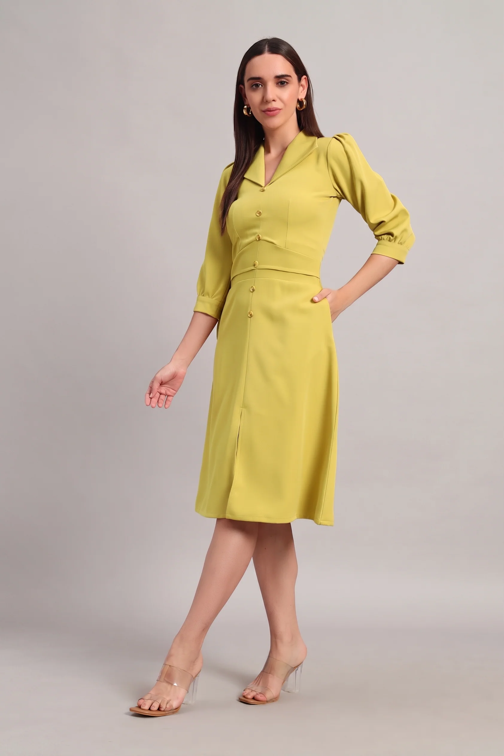 Full Sleeves Midi Dress – Lime Green - Image 2