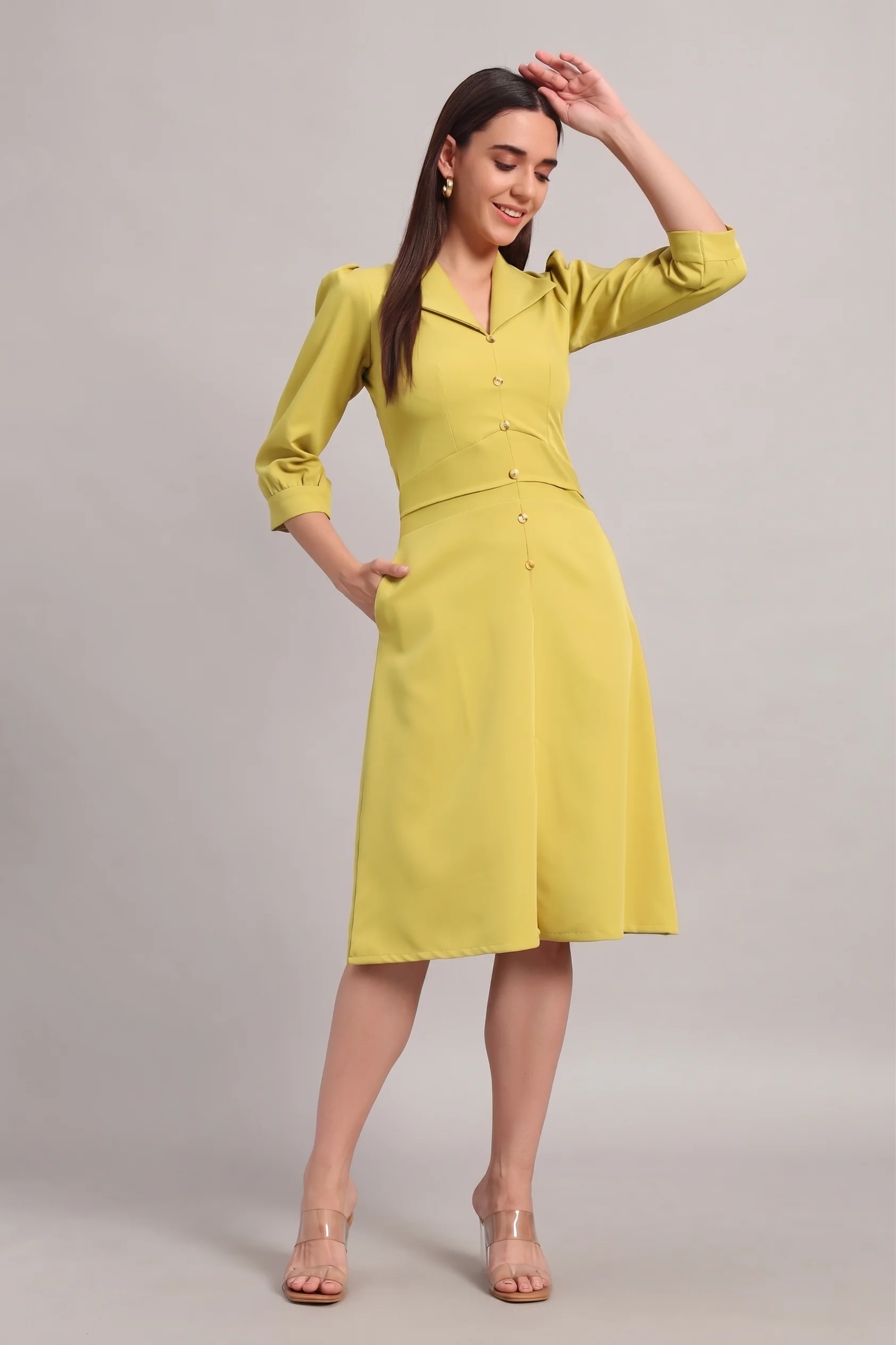 Full Sleeves Midi Dress – Lime Green - Image 4