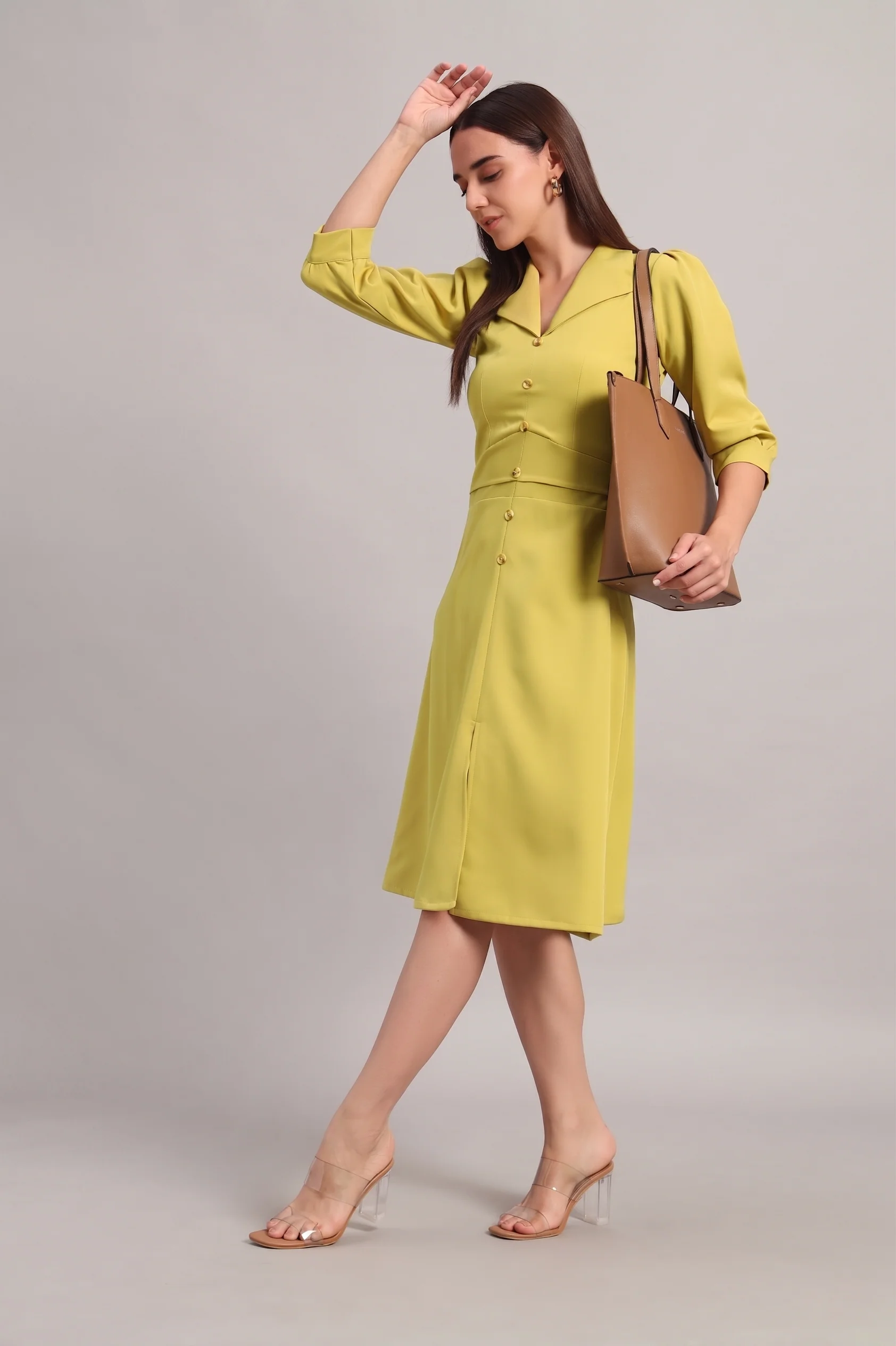 Full Sleeves Midi Dress – Lime Green - Image 5