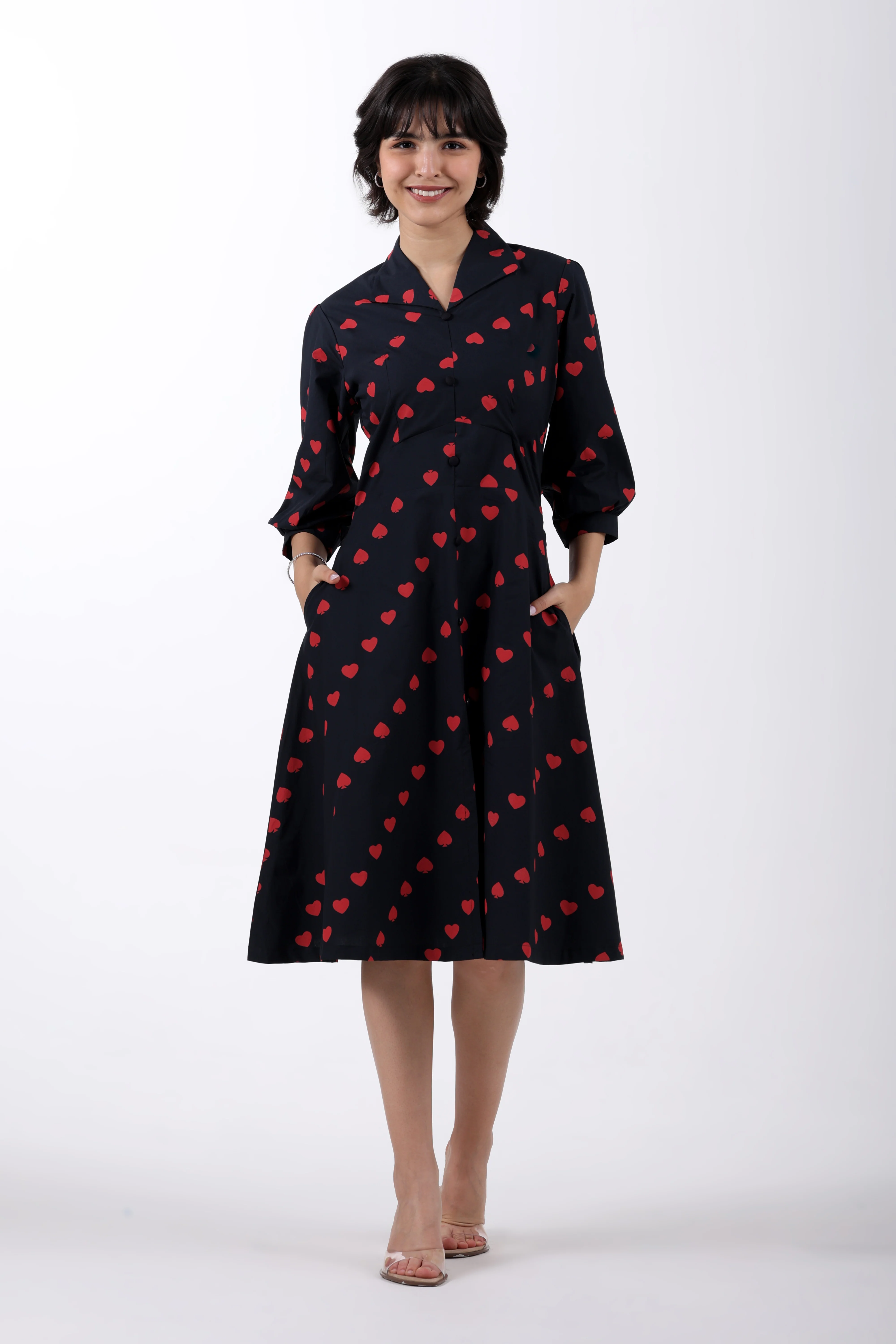 Heart & Spade Print Cotton Midi Dress – Black & Red - Image 5