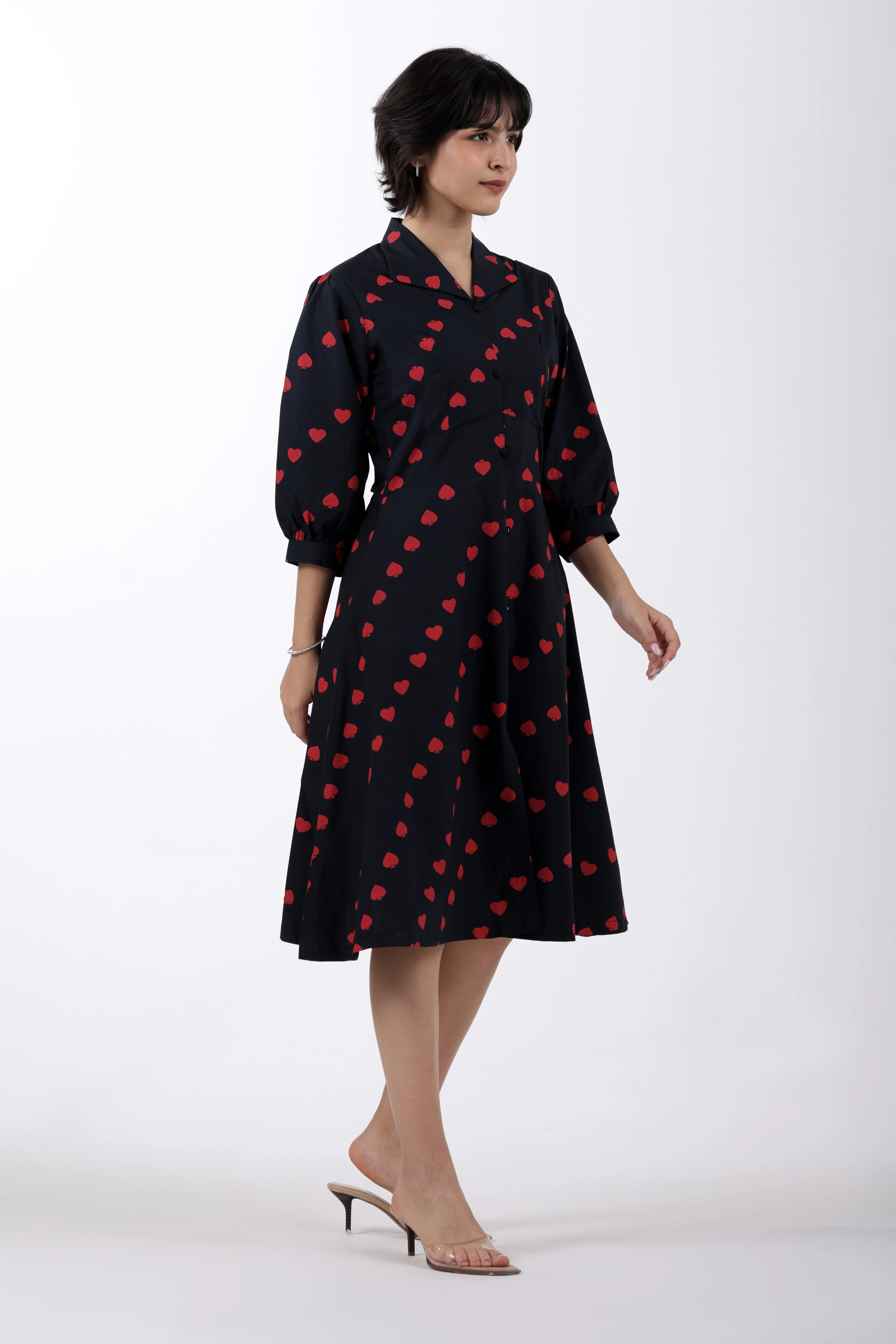 Heart & Spade Print Cotton Midi Dress – Black & Red - Image 6