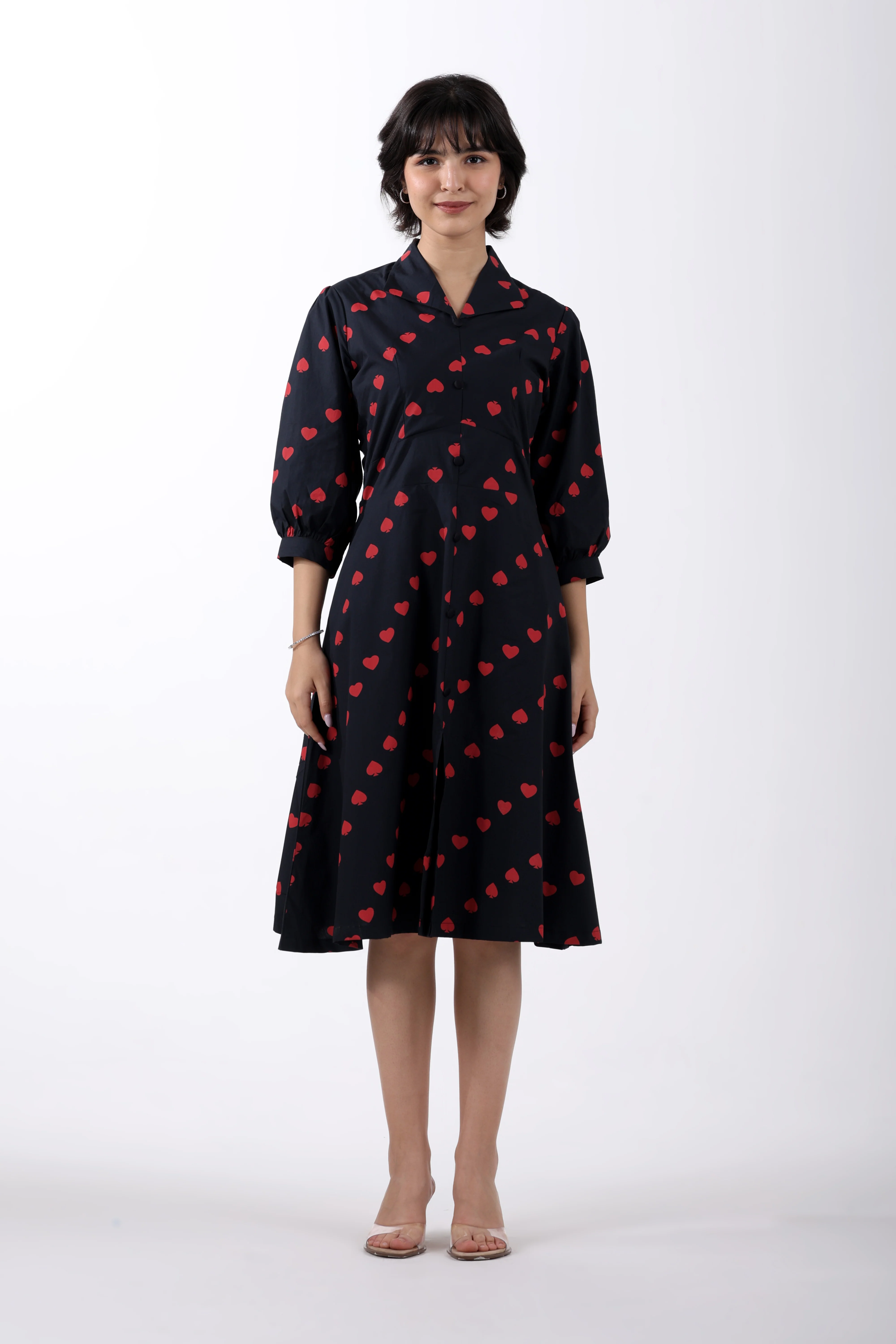 Heart & Spade Print Cotton Midi Dress – Black & Red - Image 7