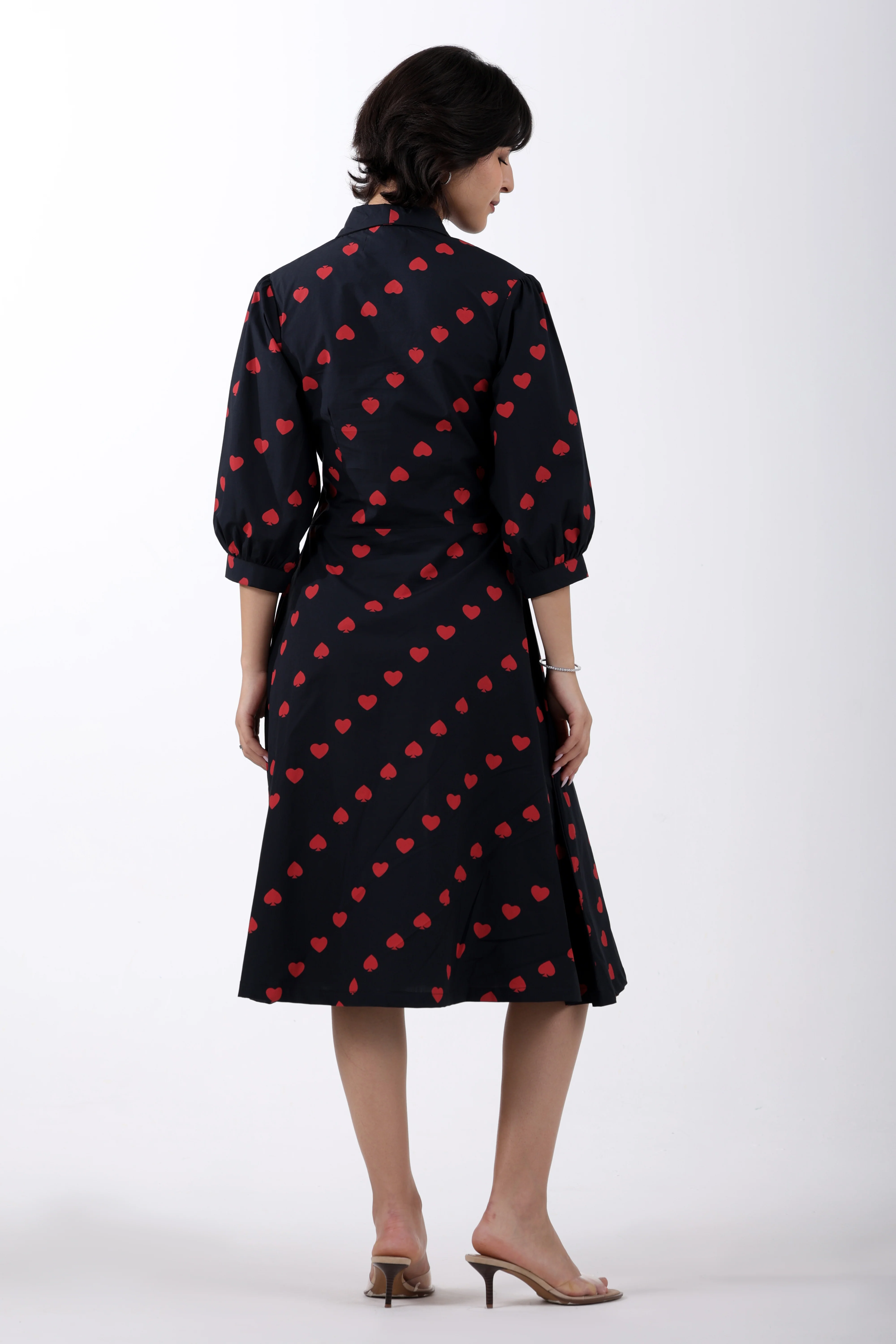 Heart & Spade Print Cotton Midi Dress – Black & Red - Image 8