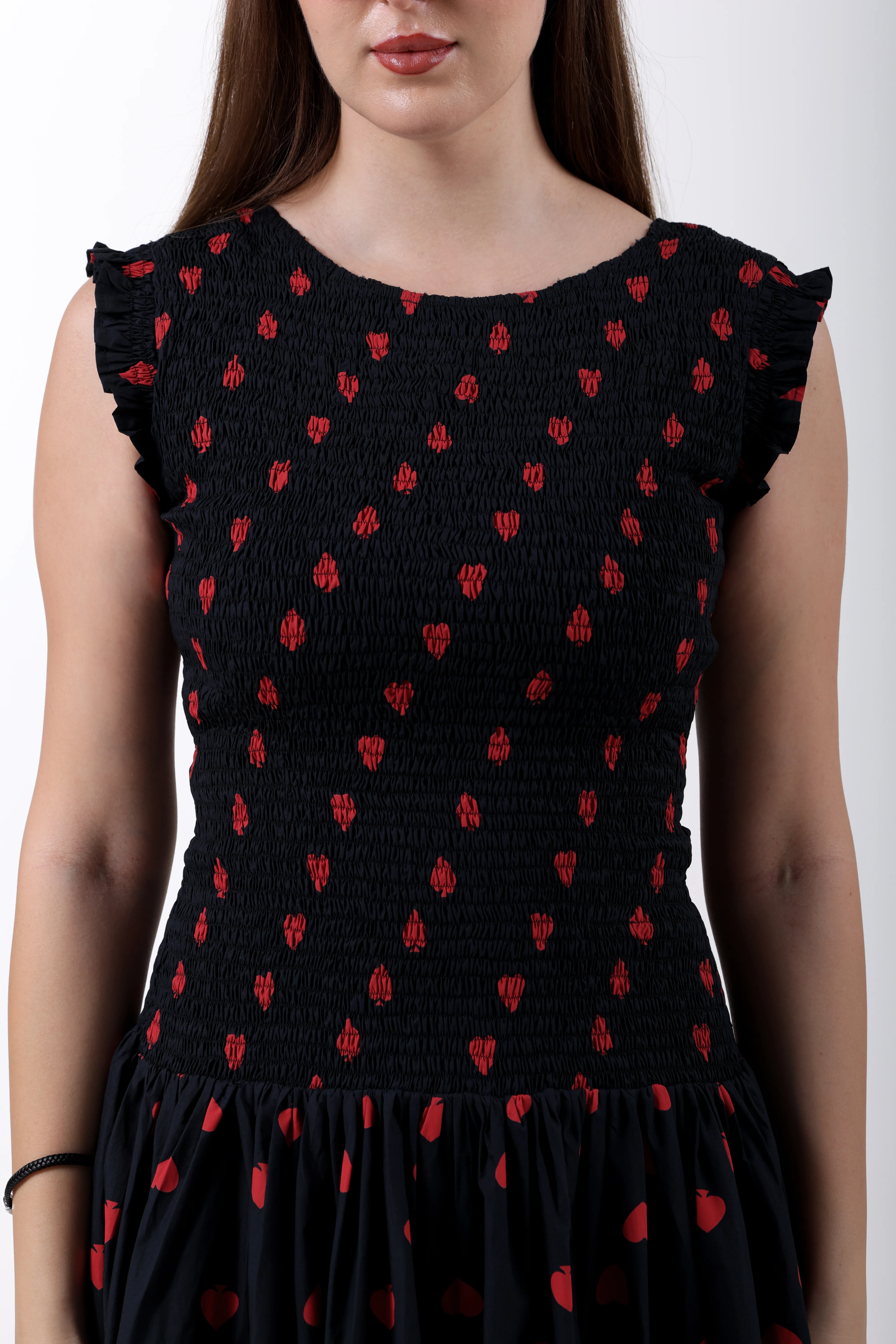 Hearts & Spades Drop-Waist Cotton Maxi Dress – Black & Red - Image 3