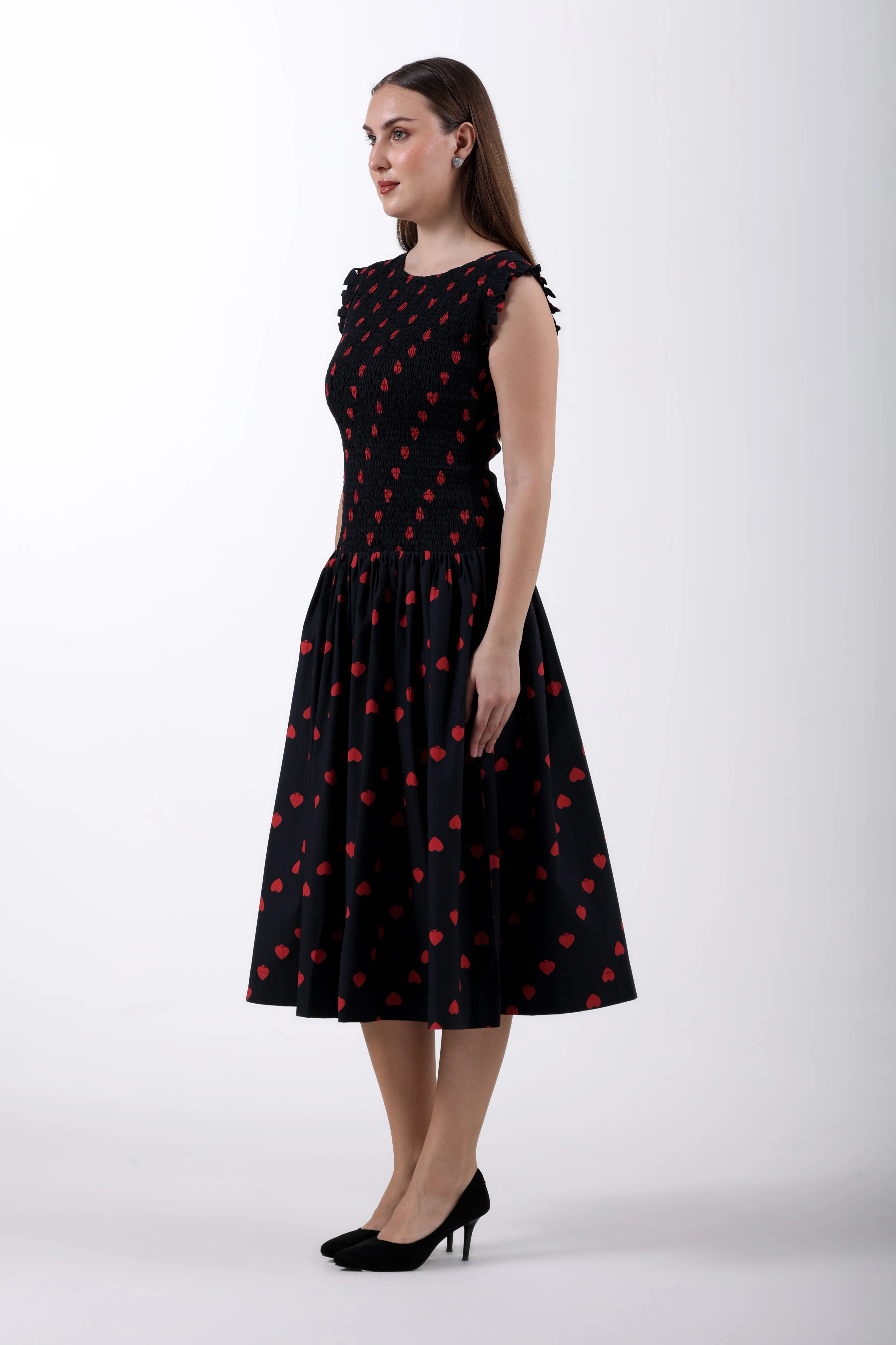 Hearts & Spades Drop-Waist Cotton Maxi Dress – Black & Red - Image 5