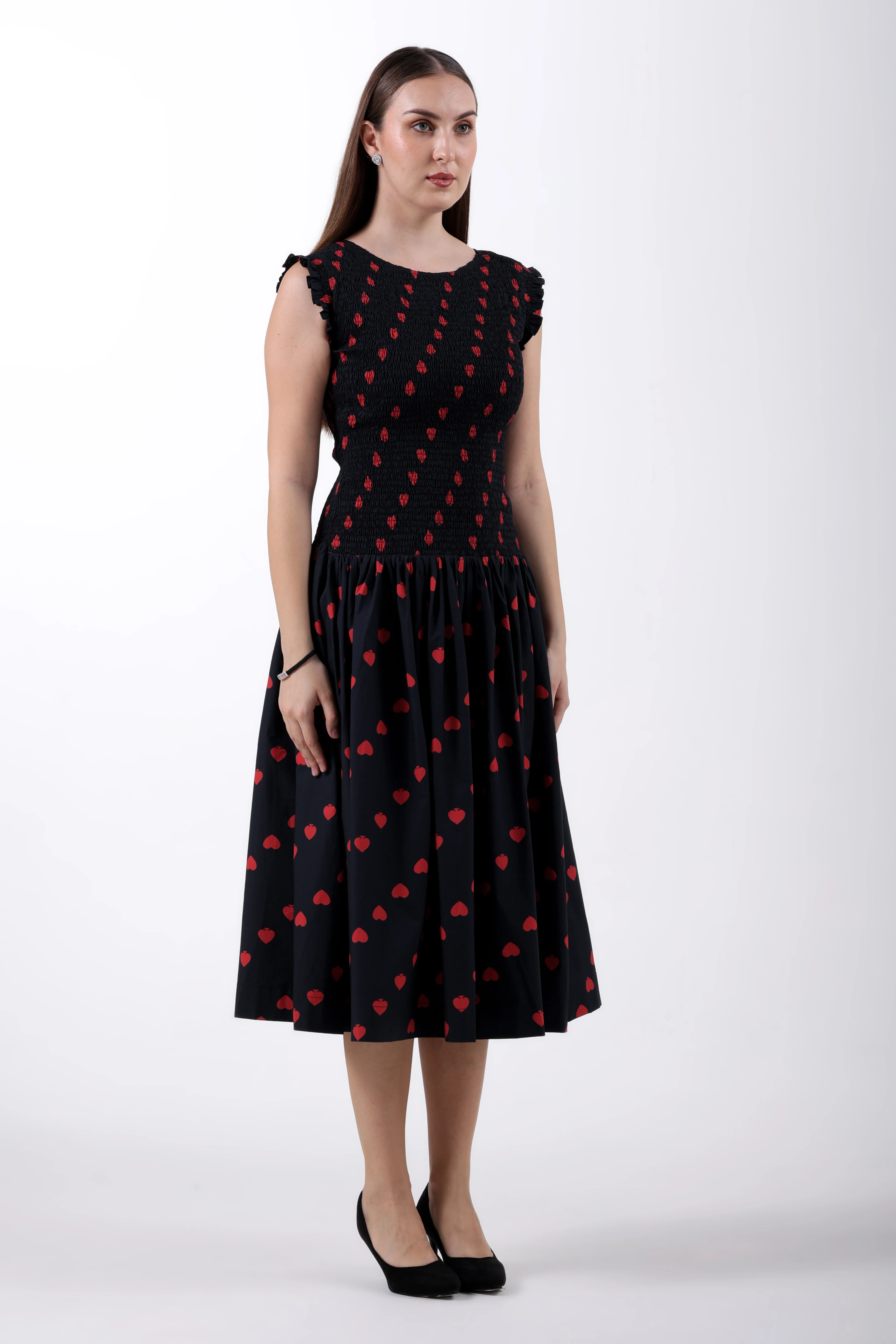 Hearts & Spades Drop-Waist Cotton Maxi Dress – Black & Red - Image 7