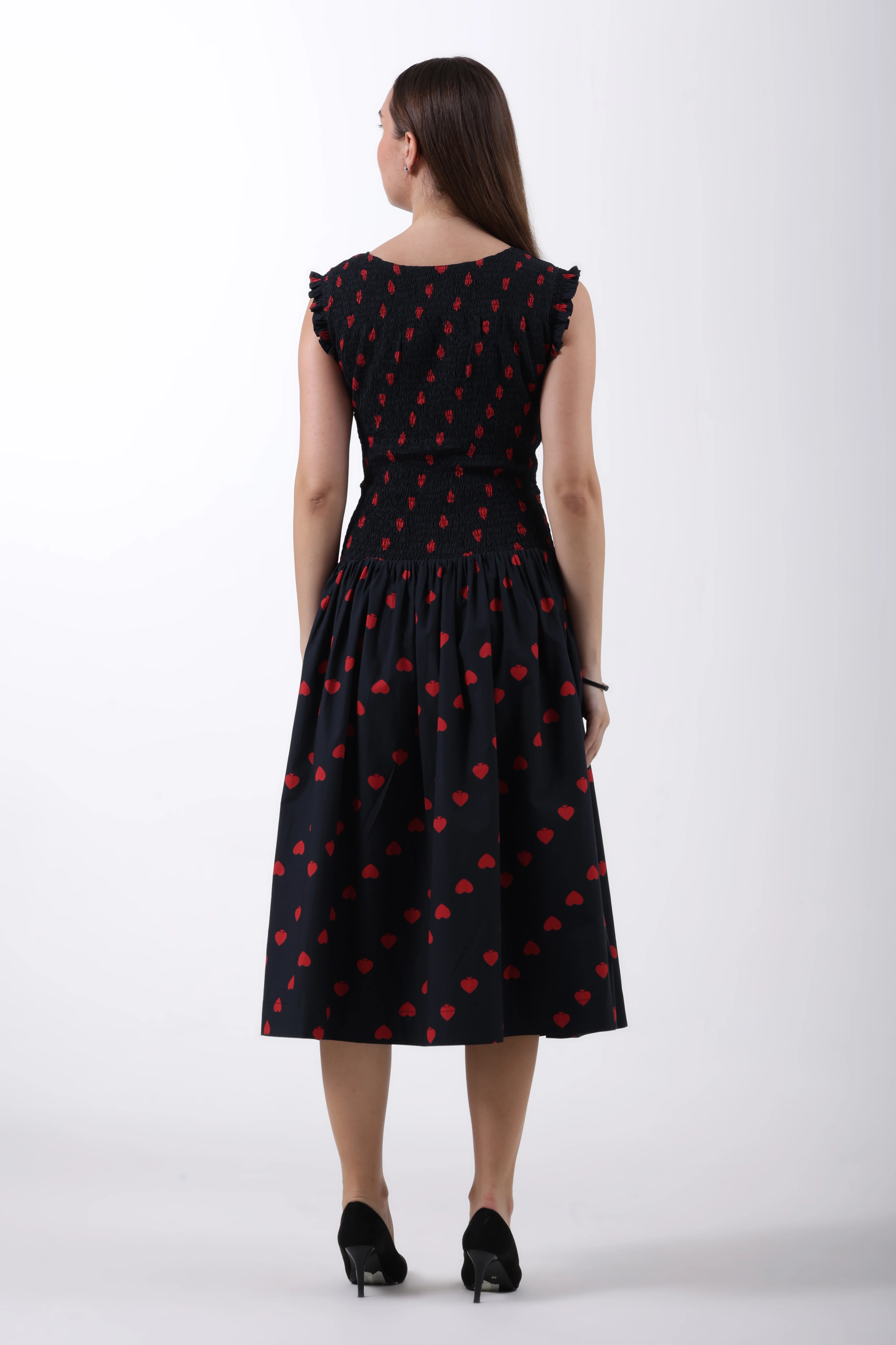 Hearts & Spades Drop-Waist Cotton Maxi Dress – Black & Red - Image 8