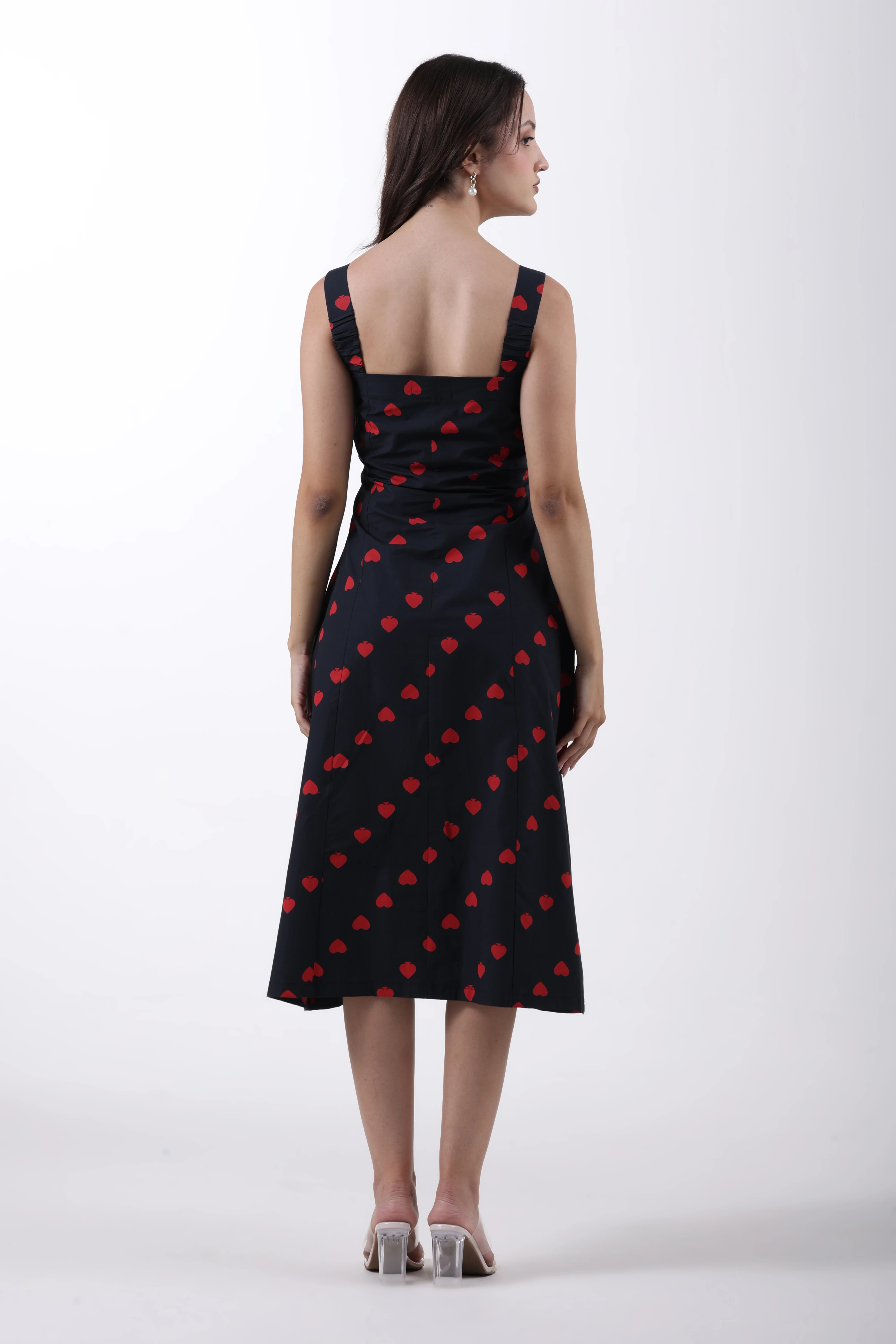 Hearts & Spades Sleeveless Cotton Midi Dress – Black & Red - Image 7