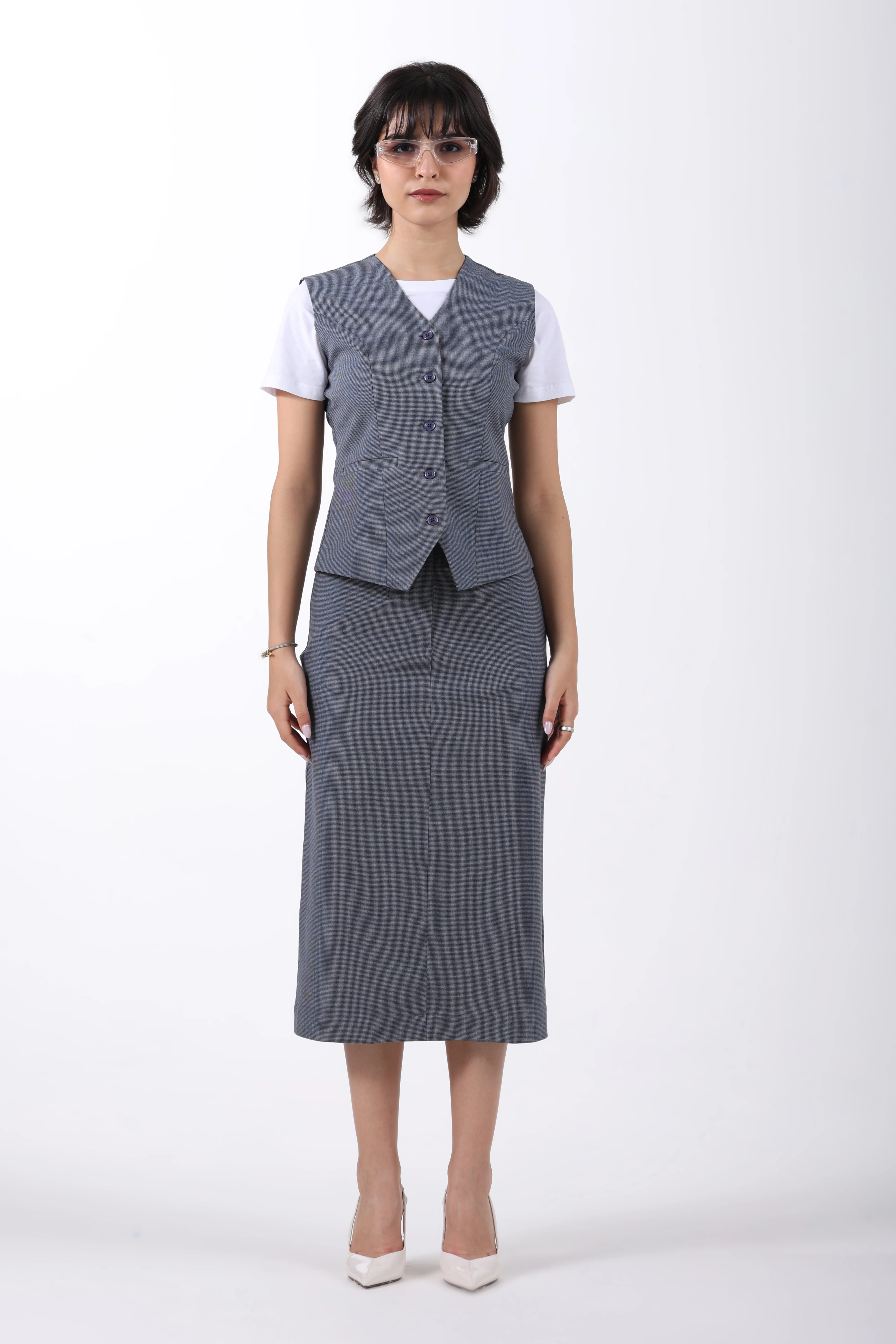Houndstooth 2-Piece Skirt Co-ord Set – Blue - Image 3