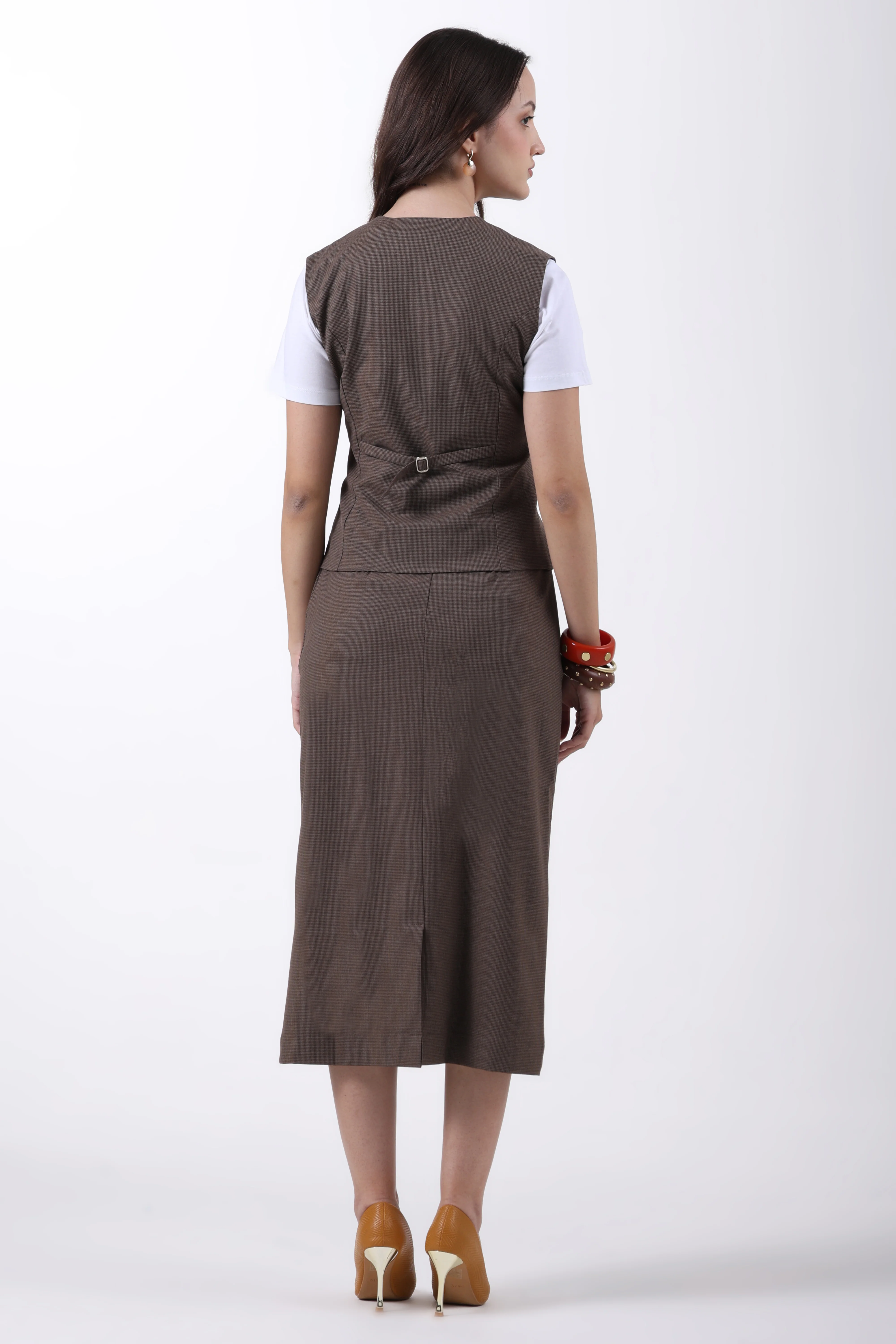 Houndstooth 2-Piece Skirt Co-ord Set – Brown - Image 6
