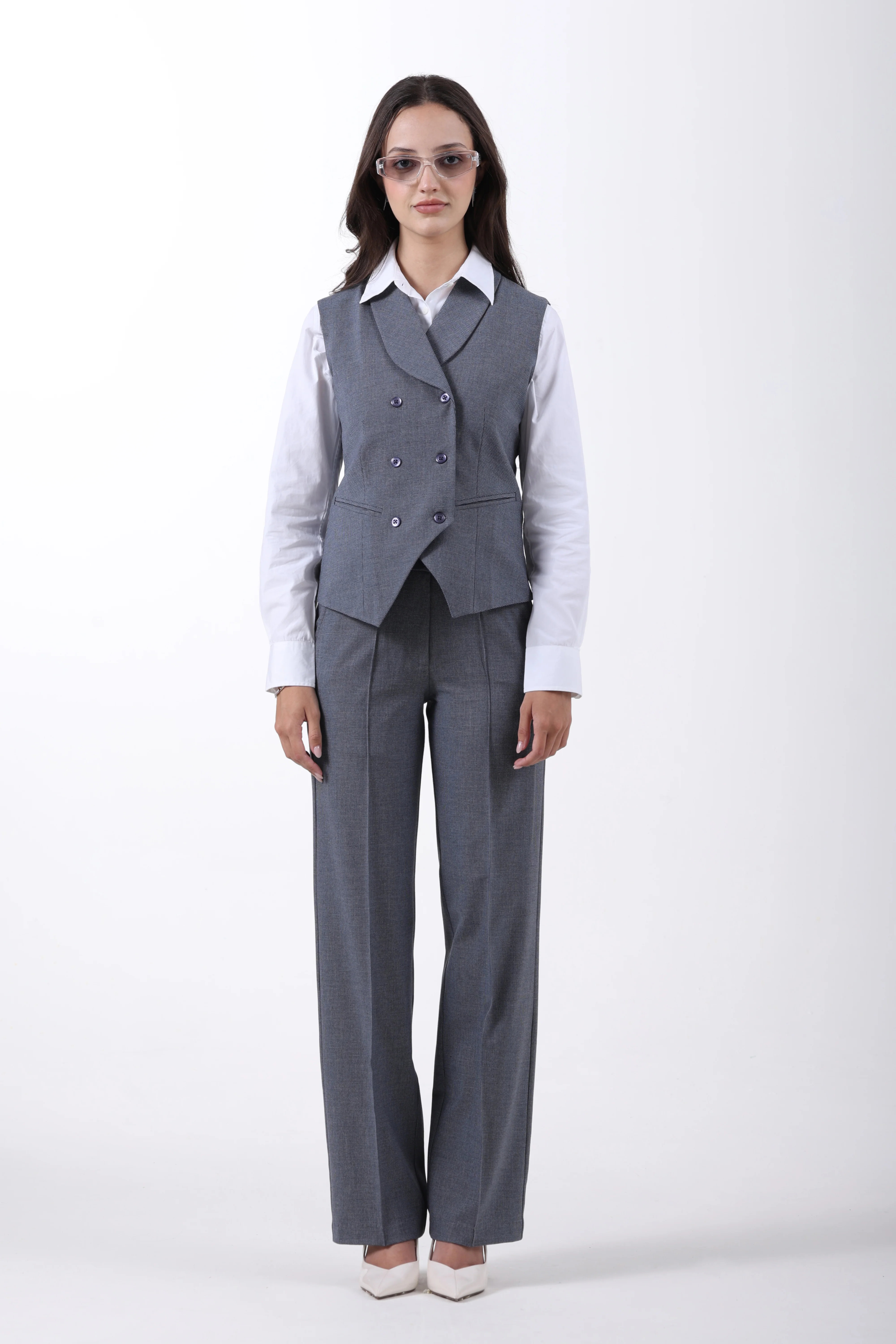 Houndstooth 3-Piece Trouser Co-ord Set – Blue - Image 3