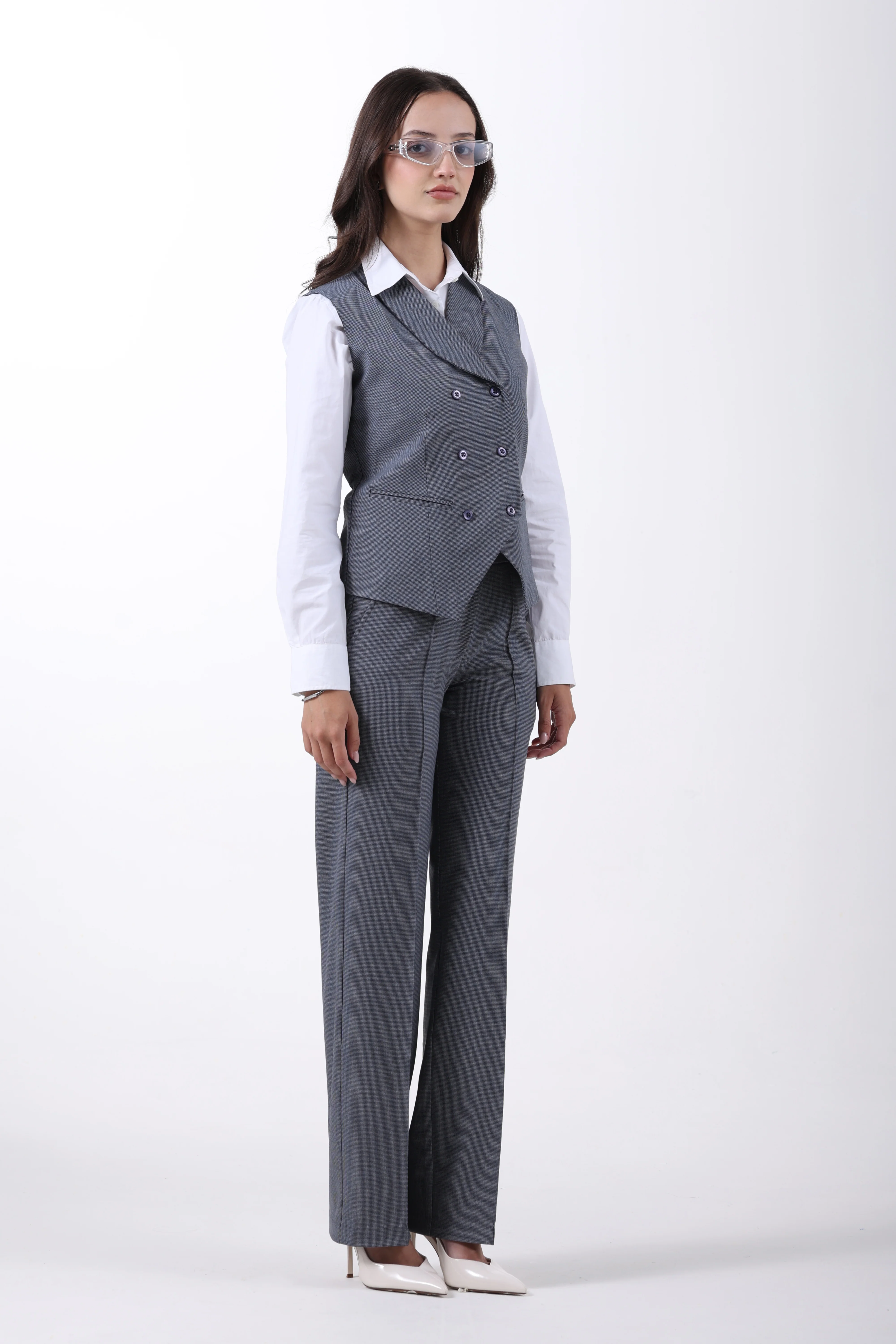 Houndstooth 3-Piece Trouser Co-ord Set – Blue - Image 4