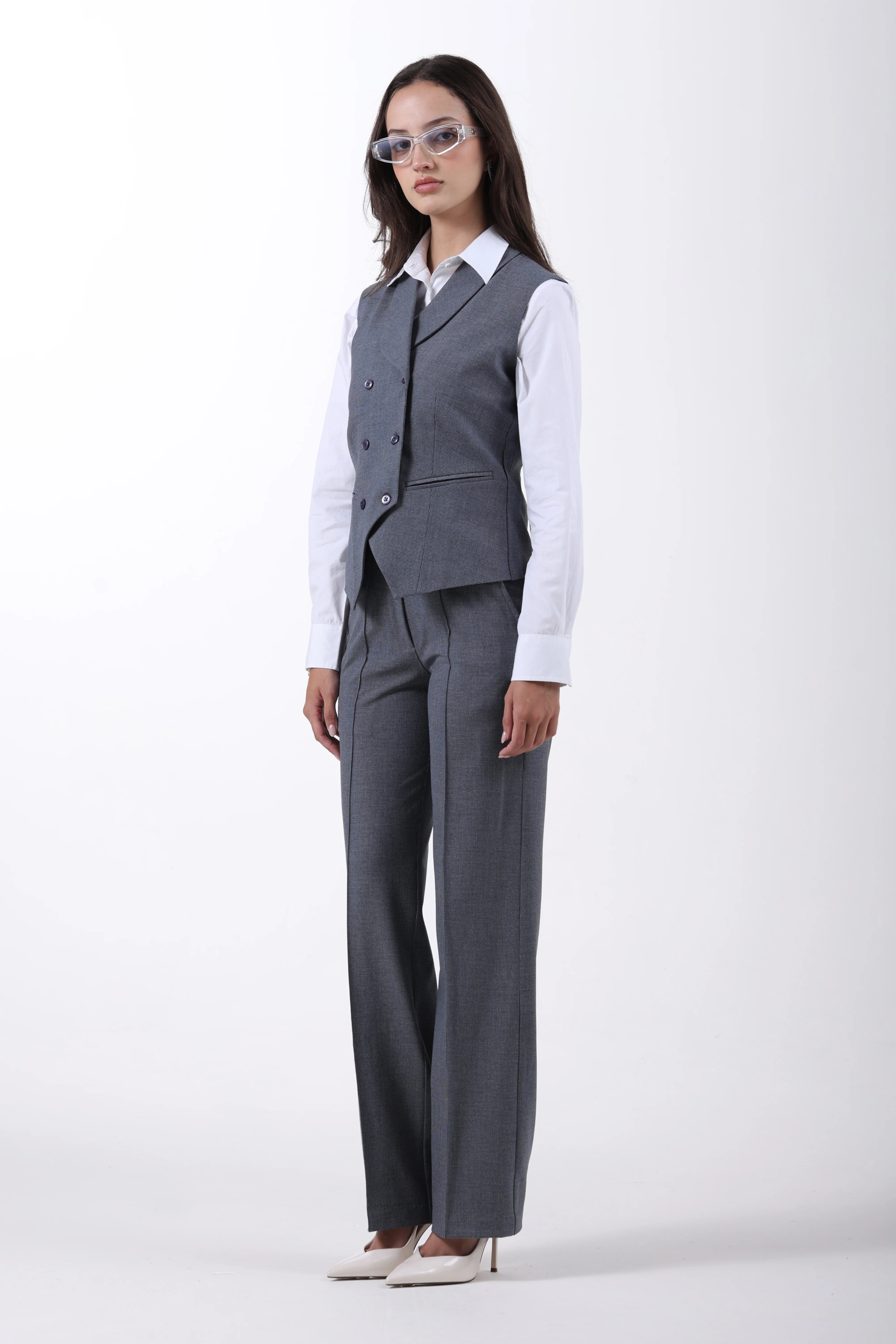 Houndstooth 3-Piece Trouser Co-ord Set – Blue - Image 5
