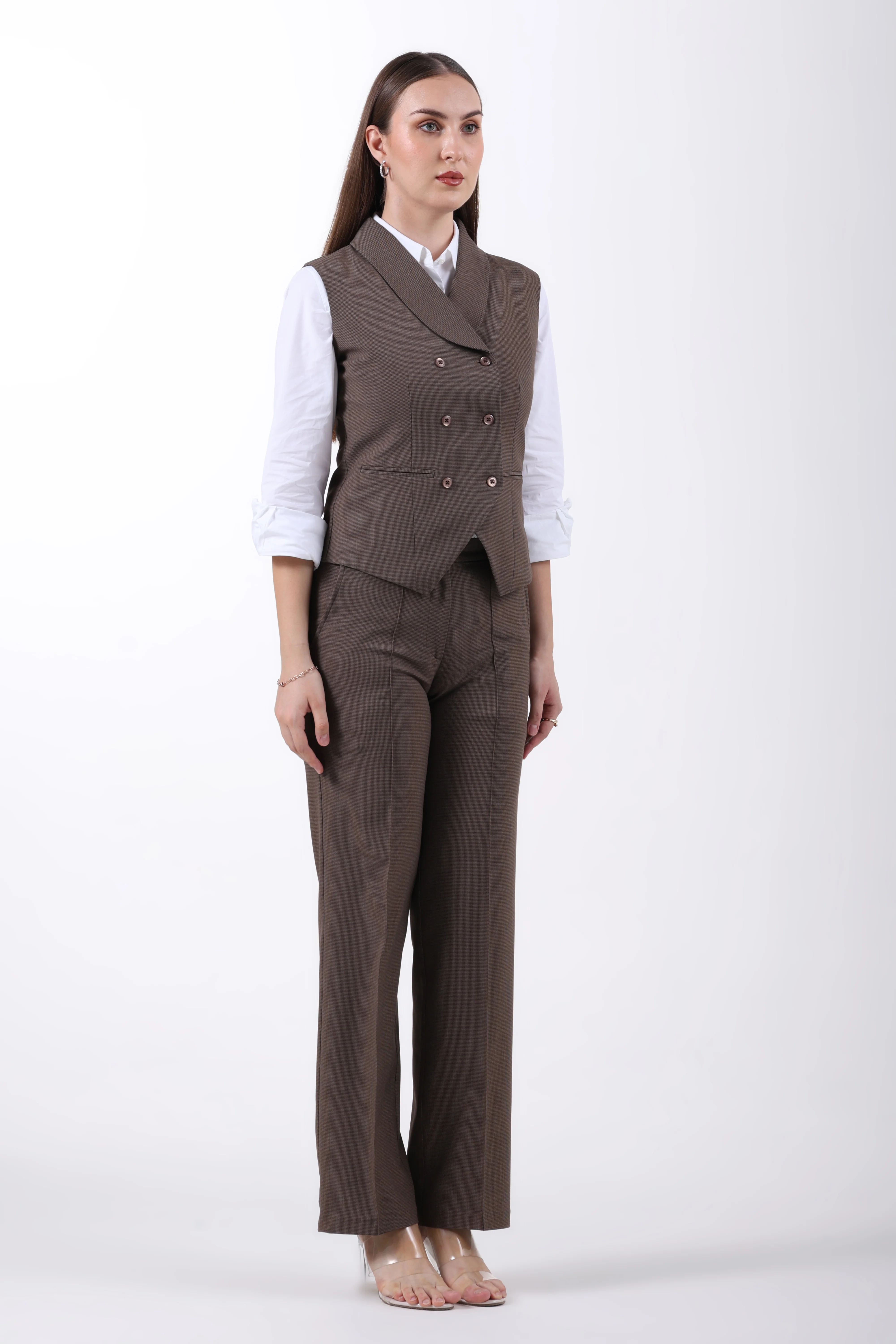 Houndstooth 3-Piece Trouser Co-ord Set – Brown - Image 4